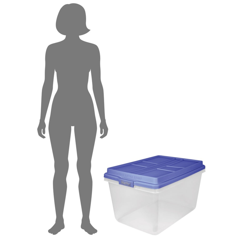 Hefty HI-RISE 72 Quart Large Latching Storage Bin, Clear Plastic Storage Container with HI-RISE Latch Lid, Blue