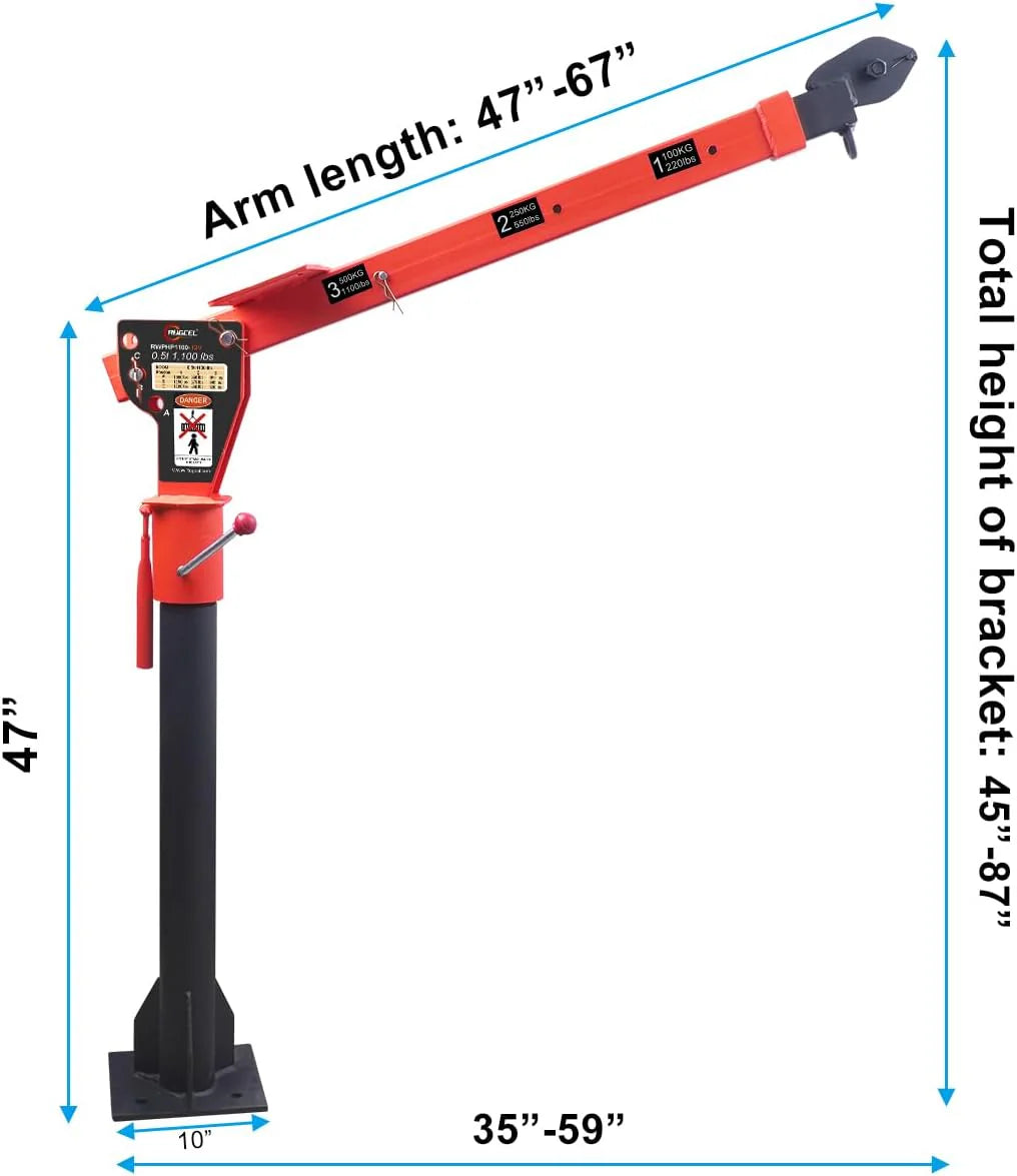 1100lb Folding Dismountable Household Hoist Truck Crane with Electric Hoist (110V) – 880lb Pulling Force, Jib Cranes for Factory, Warehouse, Construction