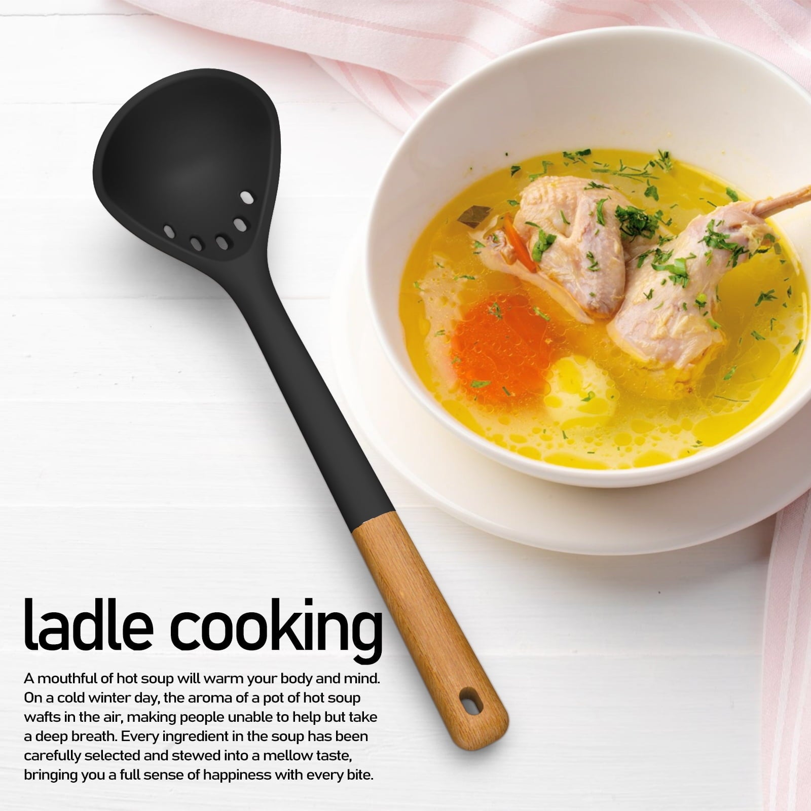 Large Silicone Cooking Utensils - Kitchen Utensil Set with Wooden Handles, Spatula,Turner, Slotted Spoon, Pasta server, Kitchen Gadgets Tools Sets for Non-Stick Cookware (Khaki)