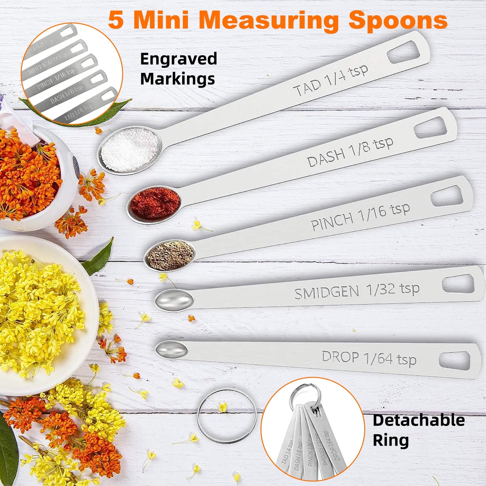 Measuring Cups and Spoons Set of 15, Kitchen Measuring Tool with Colored Silicone Handle, Including 5 Nesting Measuring Cups, 5 Spoons, 5 Mini Spoons Stainless Steel for Cooking Baking