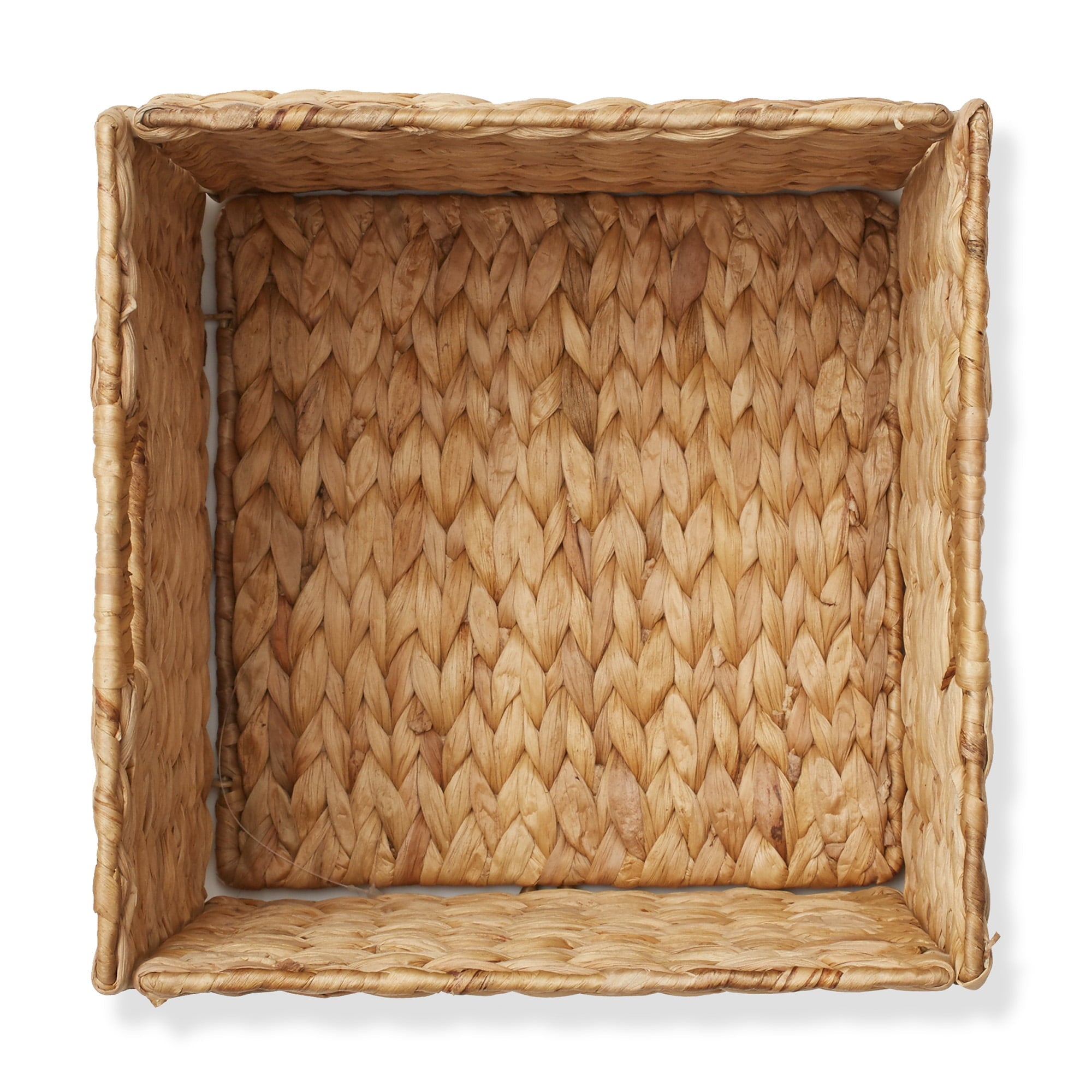 10.5" x 10.5" Water Hyacinth Storage Baskets, Natural - Set of 2 Collapsible Cube Organizers, Woven Bins for Bathroom, Bedroom, Laundry, Pantry, Shelves