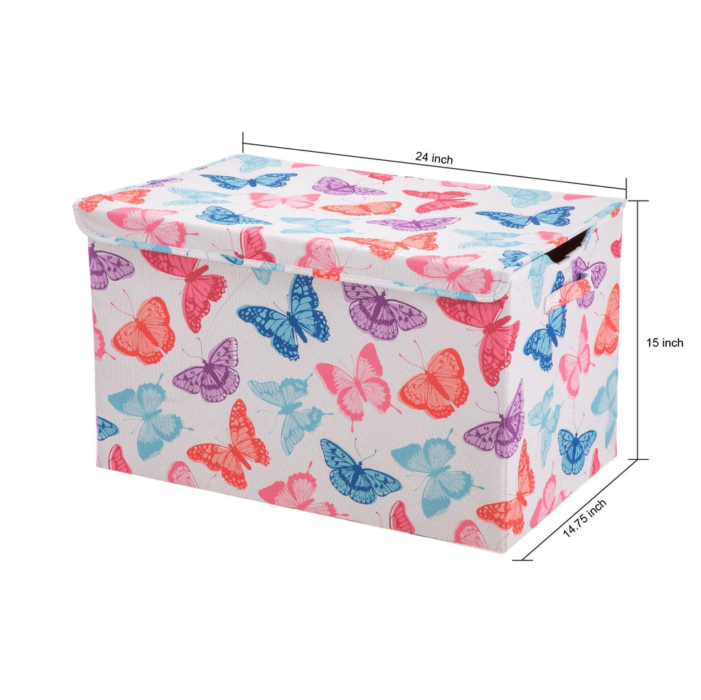 Kids Butterfly Pattern Collapsible Toy Storage Trunk, 24 in x 14.8 in x 15 in