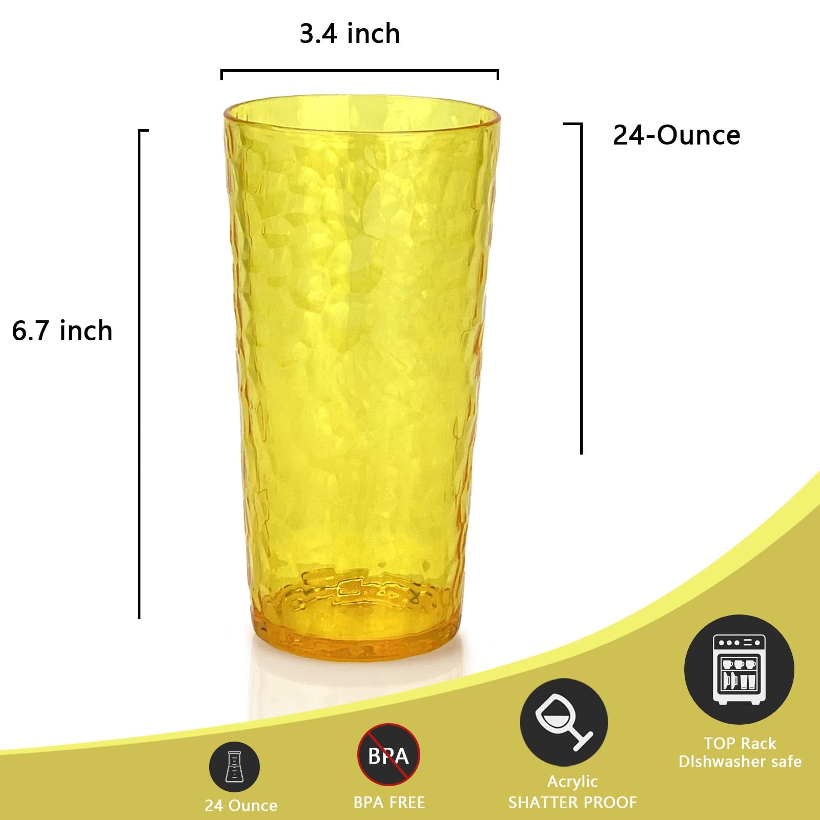 24-Ounce Plastic Tumbler Acrylic Drinking Glasses, Plastic Cups, , , Shatter Proof, , Set of 8 ( Multicolor )