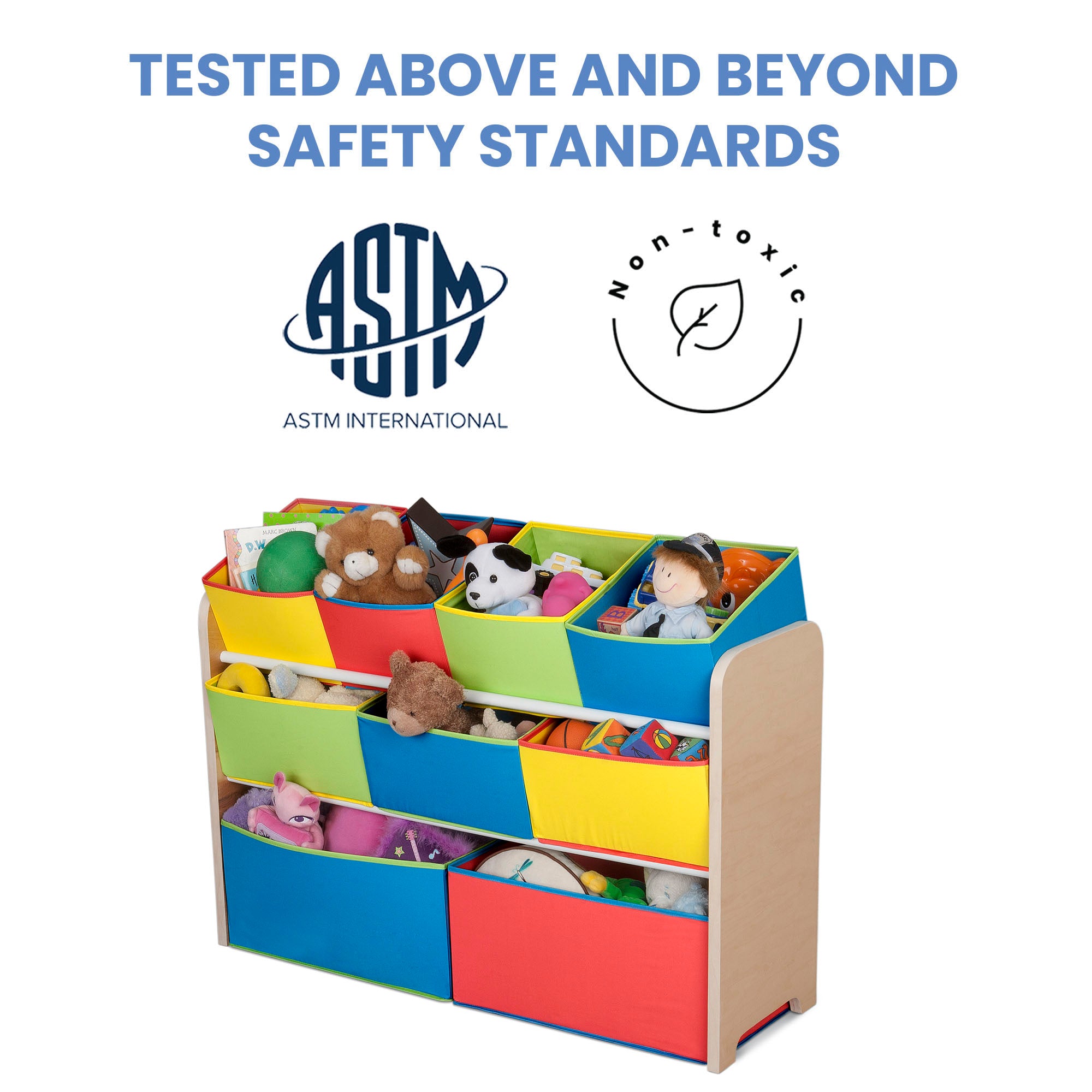 Deluxe Multi-Bin Toy Organizer with Storage Bins, Greenguard Gold, Wood, Natural