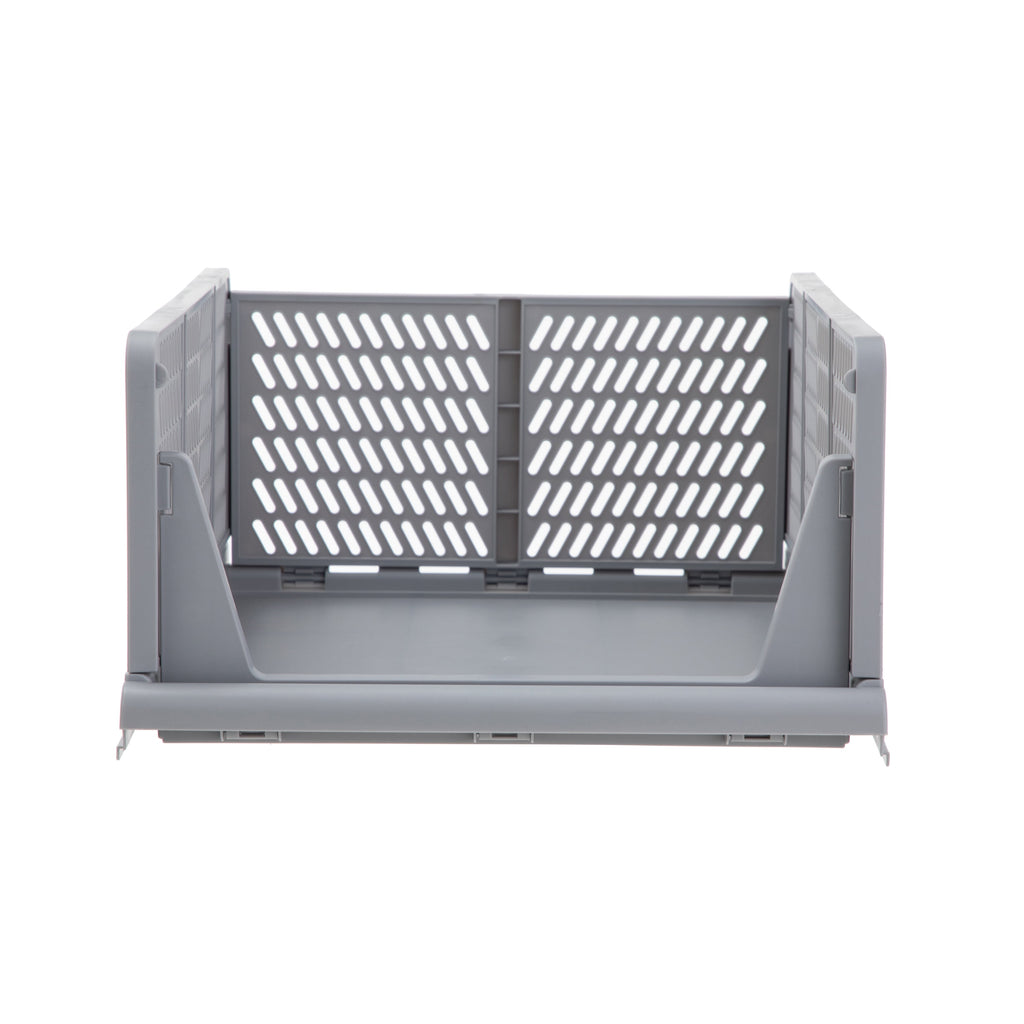 Kids Collapsible Stacking Plastic Storage Bin, Grey, 13 in x 17 in x 1.3 in