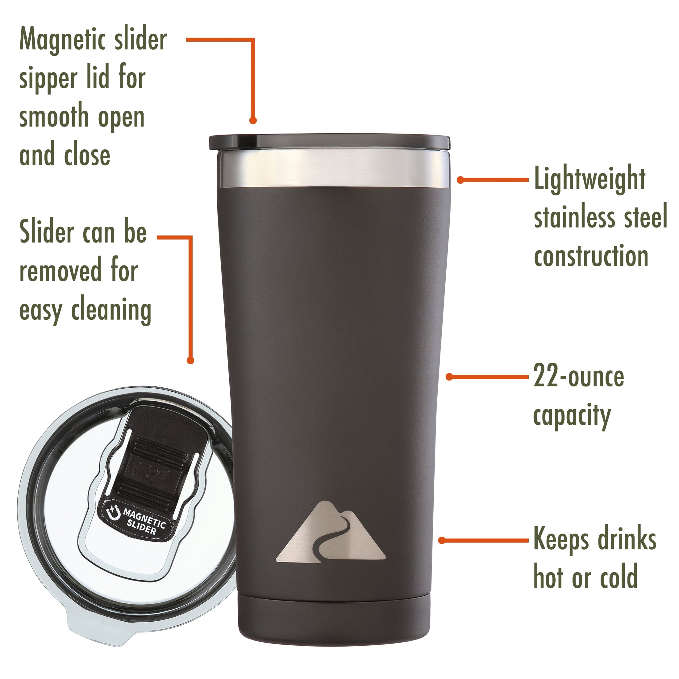 Ozark Trail 22 oz Stainless Steel Insulated Tumbler, Black