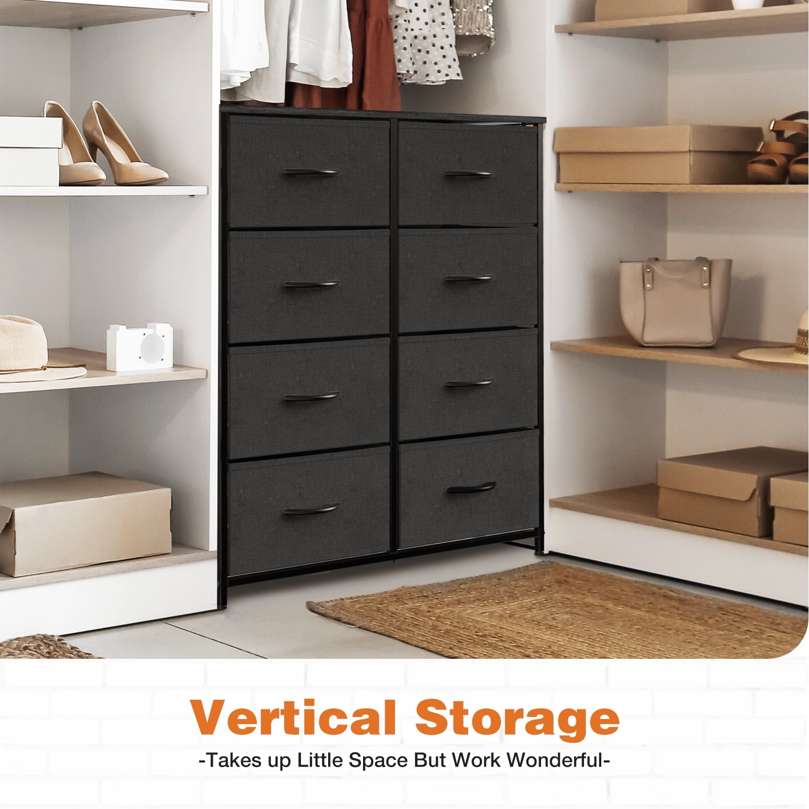 8-Drawer Fabric Dresser Storage Chest for Bedroom, Closet, Entryway, Storage Furniture for Adults, Black