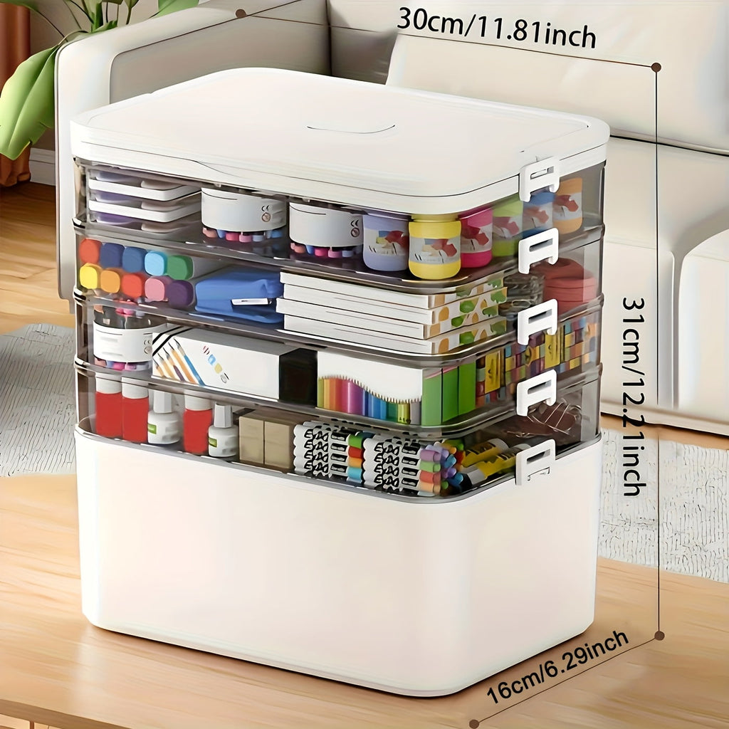 5-Tier Heavy-Duty Plastic Storage Box - Clear with Lids &amp; Handle