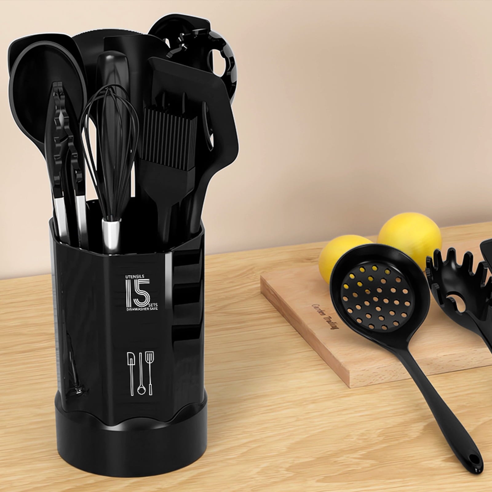 Black Silicone Cooking Utensils Set - 446°F Kitchen Utensils,Turner Tongs,Spatula,Spoon,Brush,Whisk,Kitchen Utensil Gadgets Tools Set for Nonstick Cookware, (BPA Free)