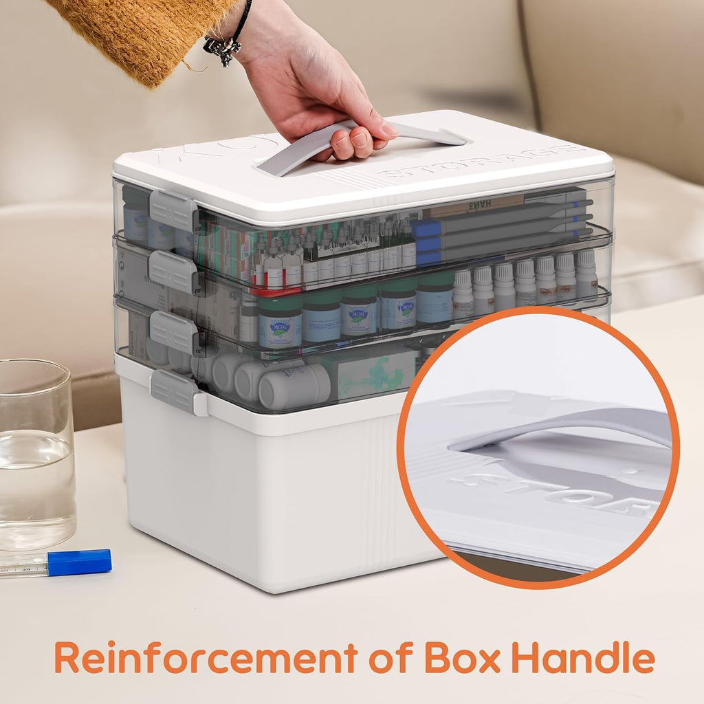 5 Layer storage bins with lid Stack &amp; Carry Box Plastic Handled with Removable Tray for Craft Adult