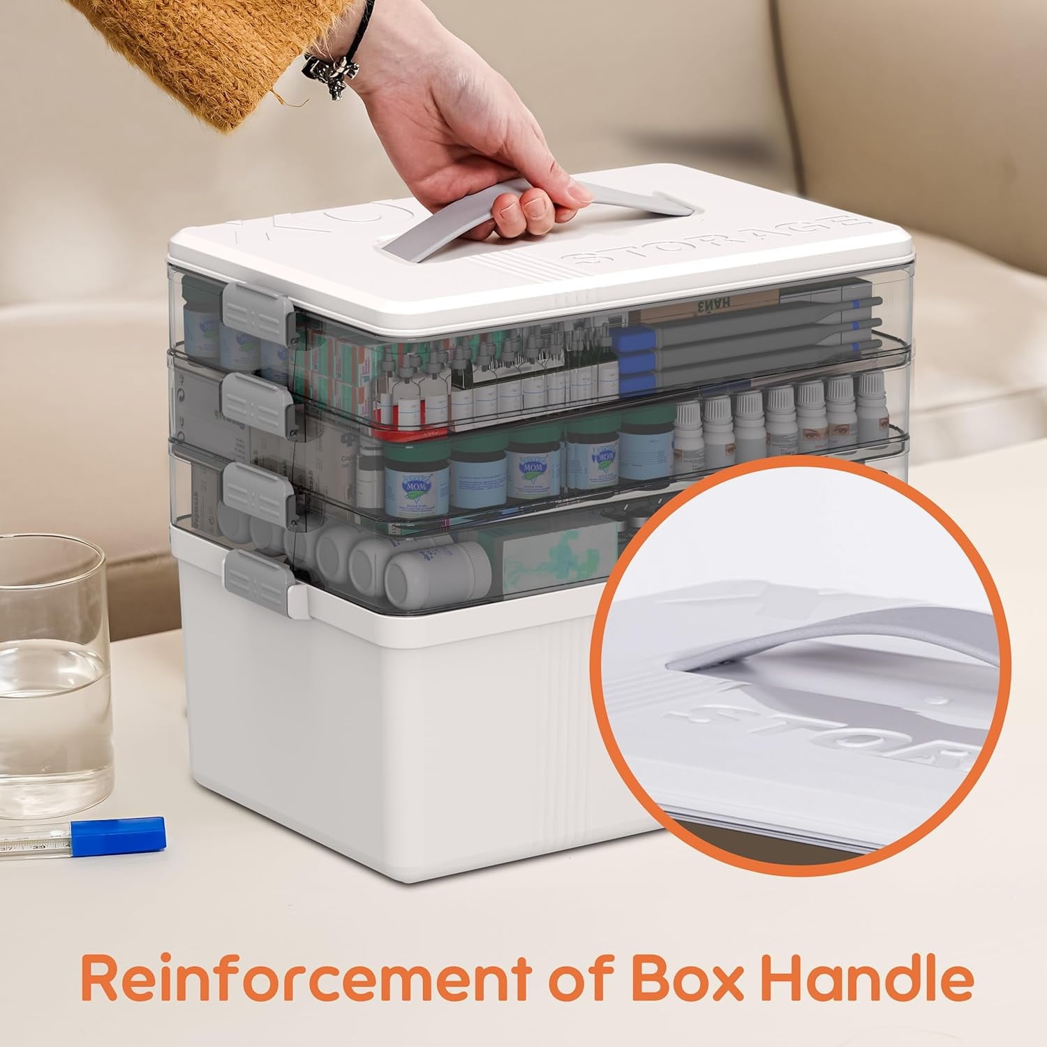 5 Layer storage bins with lid Stack &amp; Carry Box Plastic Handled with Removable Tray for Craft Adult