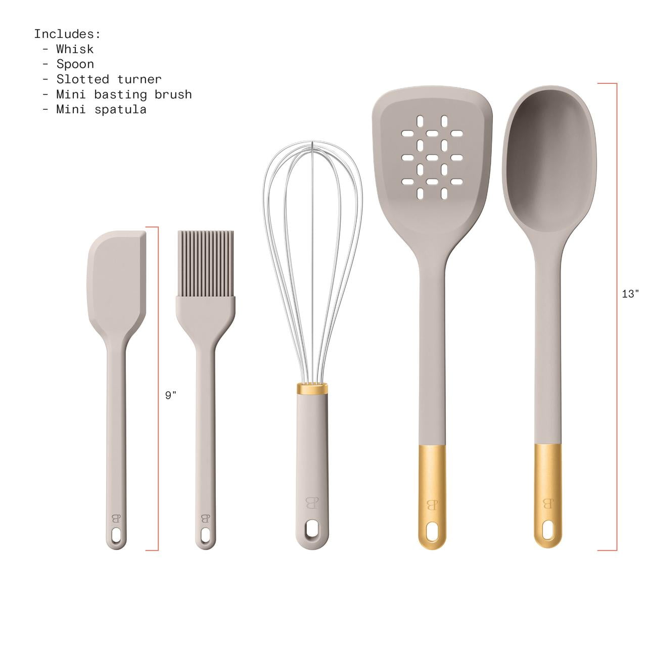 5-Piece Kitchen Tool Set, Porcini Taupe by Drew Barrymore