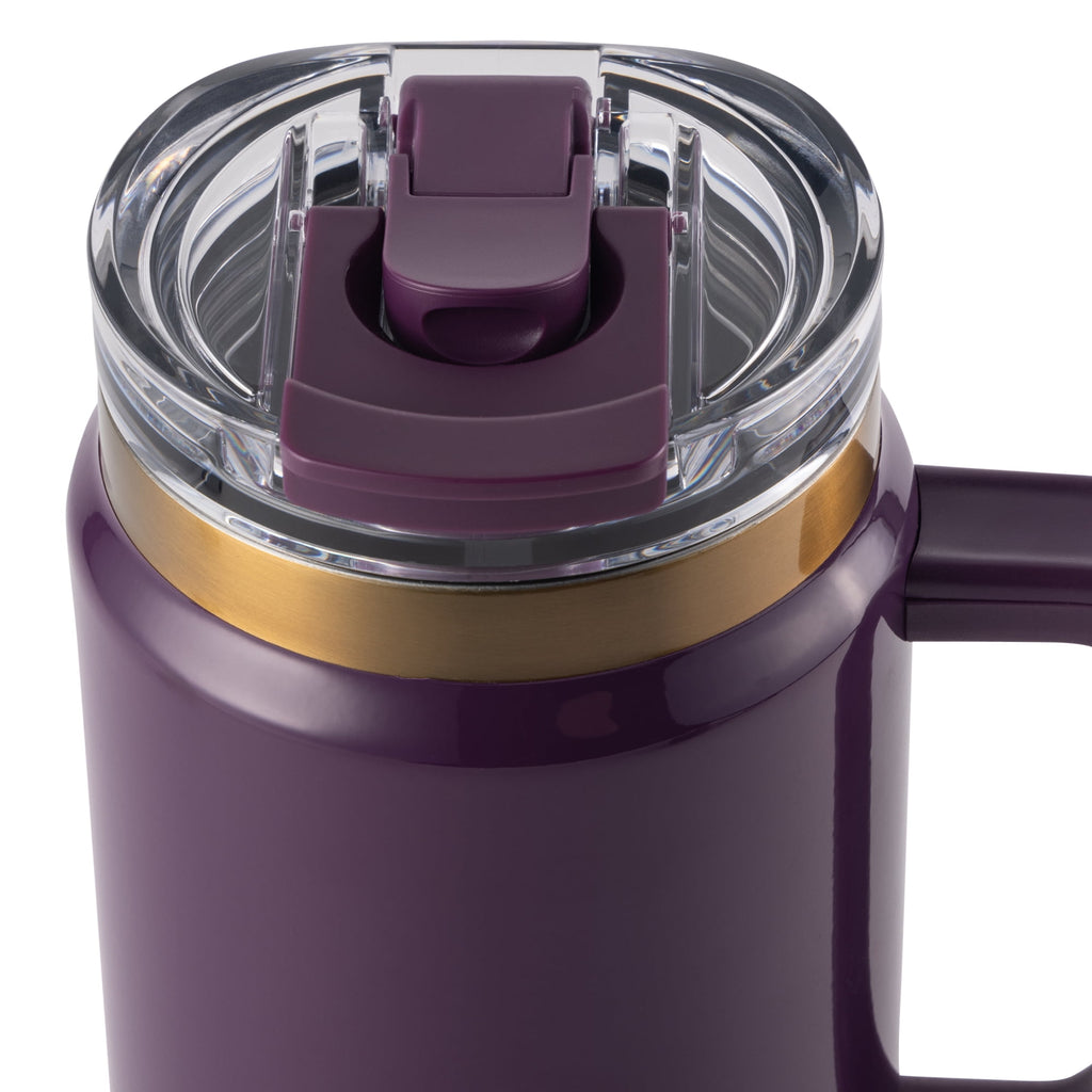 Thyme &amp; Table 32 fl oz Stainless Steel Luna Tumbler with Handle and Dual Straw Lid, Cream &amp; Black Check