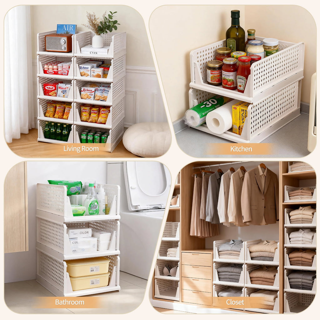5 Pack Closet Storage Basket, Multifunctional Closet Organizer for Kitchen Bathroom Laundry Room Wardrobe Storage, Clothes Storage Drawer Organizer, White