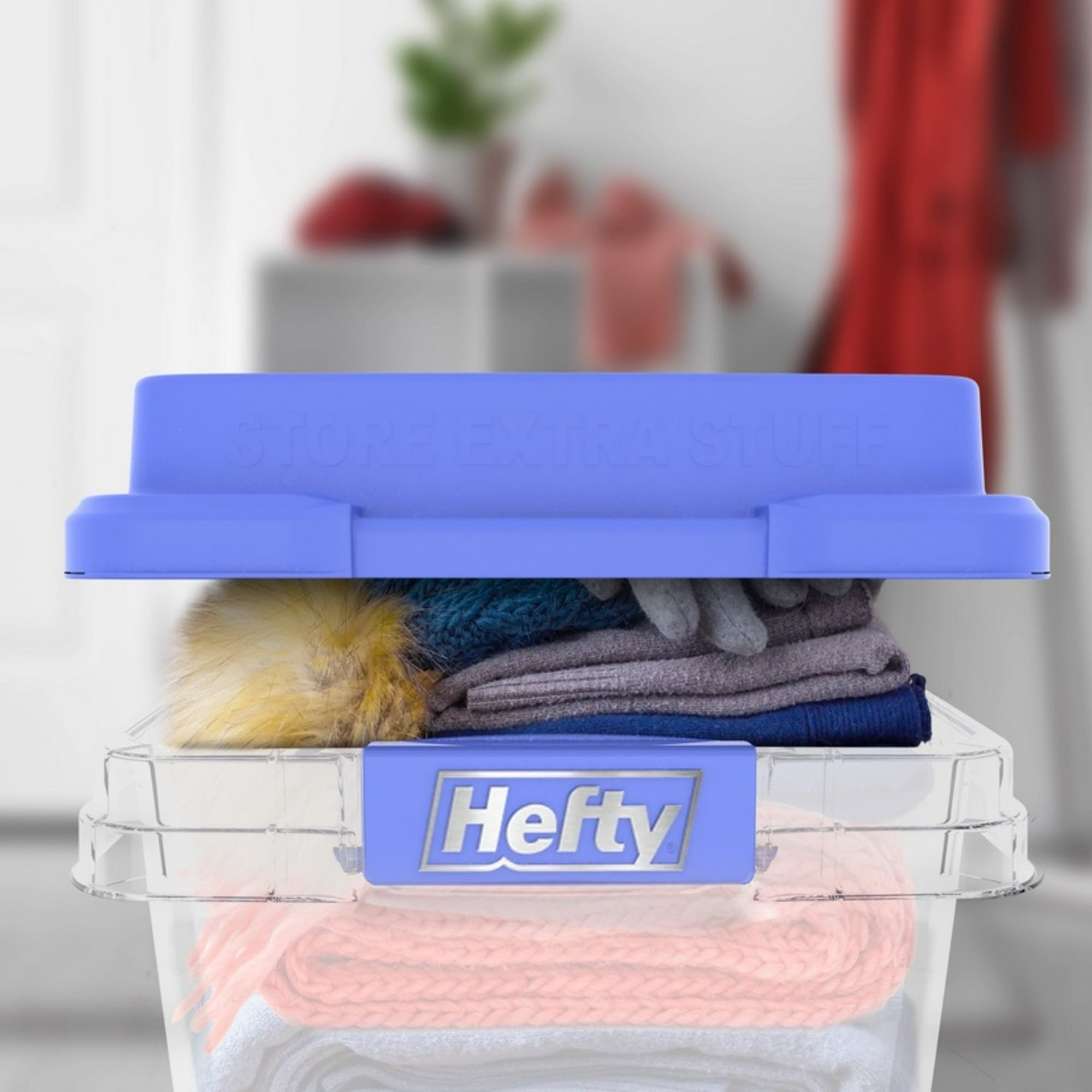 (2 pack) Hefty 18 Quart Clear Plastic Latched Storage Bin with Blue HI-RISE Lid, Adult