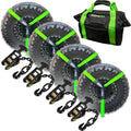 Car Tie Down Straps for Trailers with Flat Hooks (4-Pack) - 2 Inch x 8 Feet (10,000lb Break Strength) - Heavy Duty T-Handle Car Lasso Tire Straps for Trailer & UTV - Black