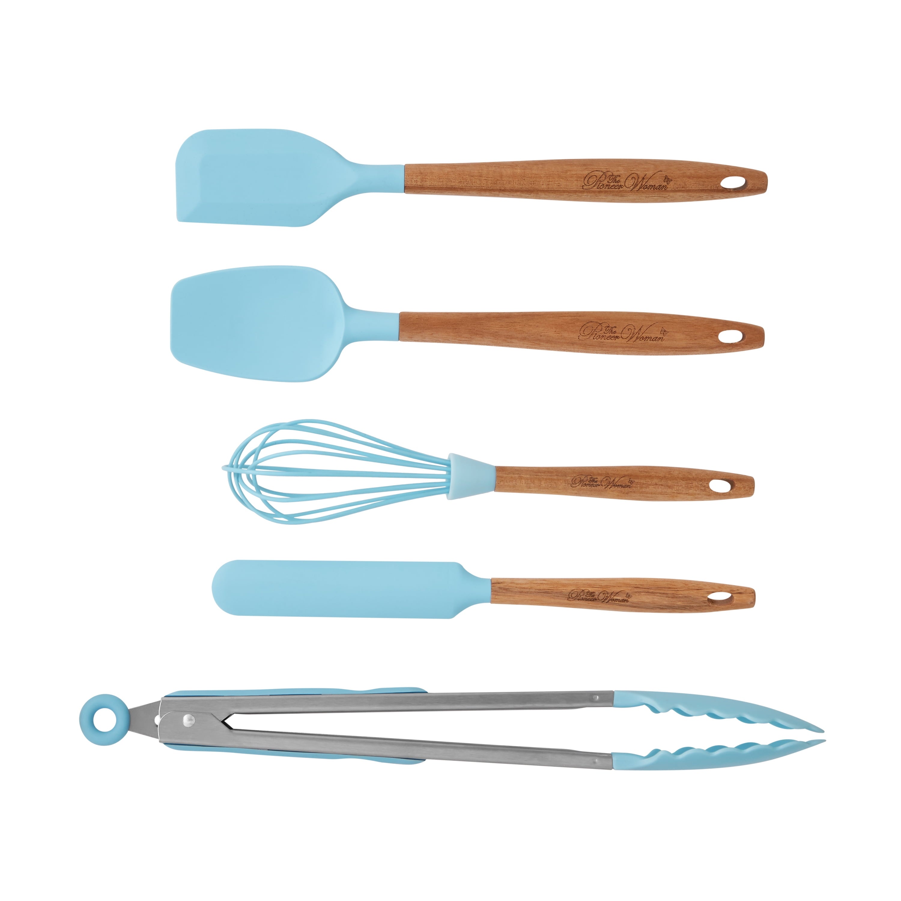 10-Piece Silicone and Acacia Wood Handle Cooking Utensils Set, Blue