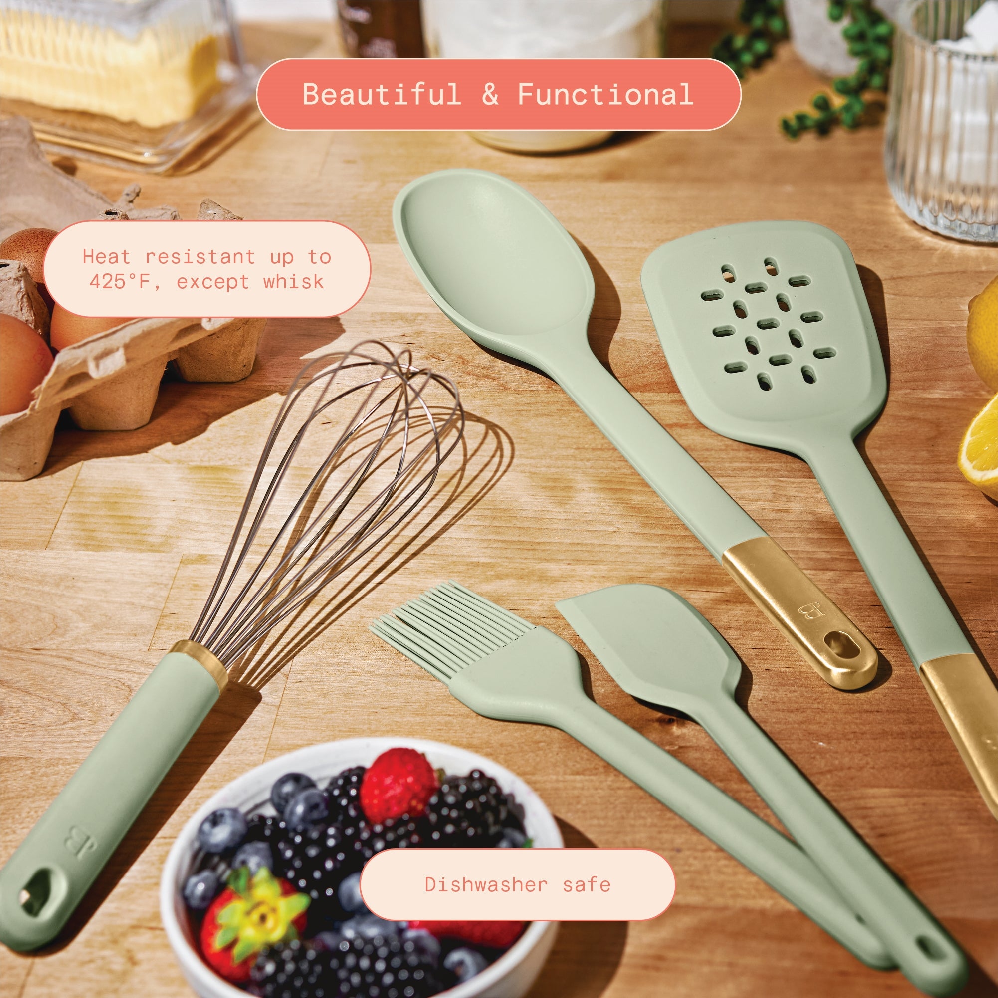 5-Piece Kitchen Tool Set, Porcini Taupe by Drew Barrymore