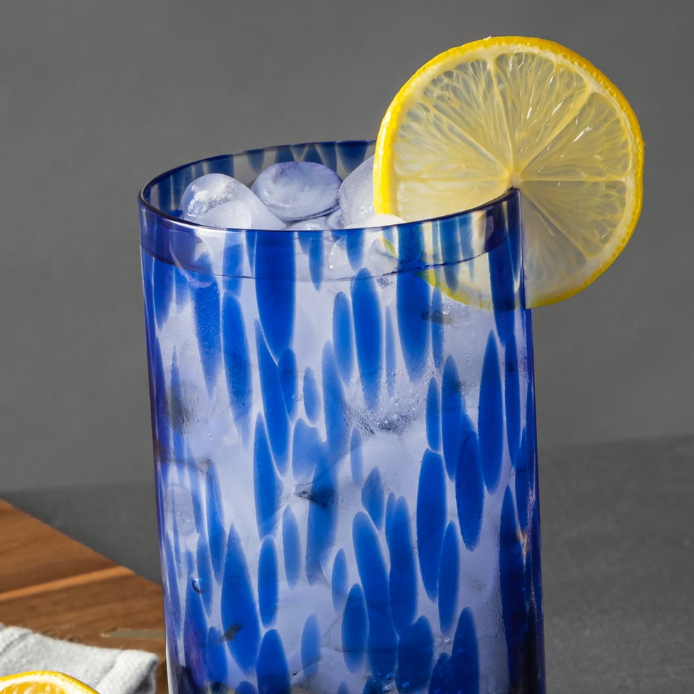Thyme &amp; Table 20 fl oz Blue Tortoise Drinking Glasses, Set of 6