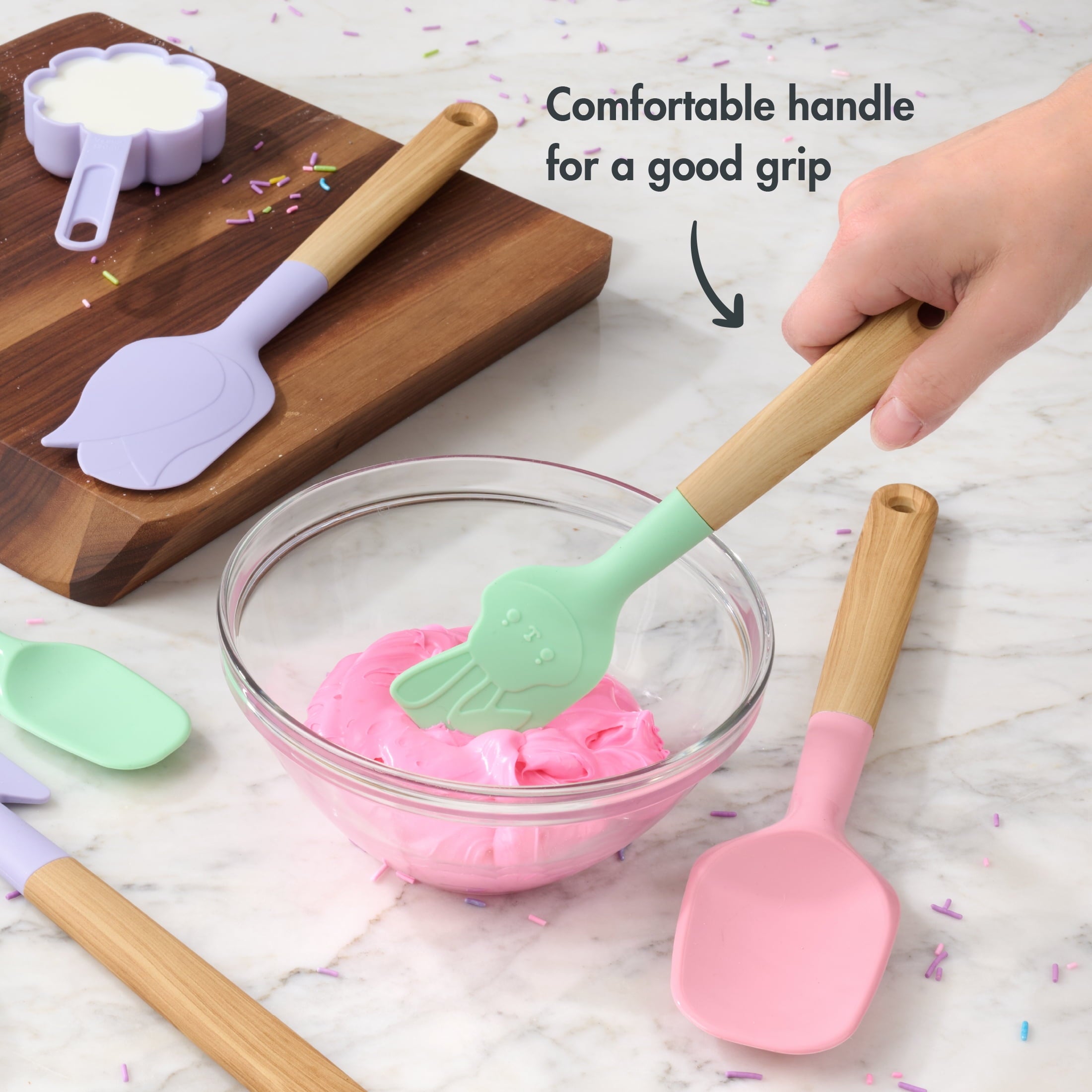 Way To Celebrate 5-Piece Baking Tools. Purple, Pink and Green