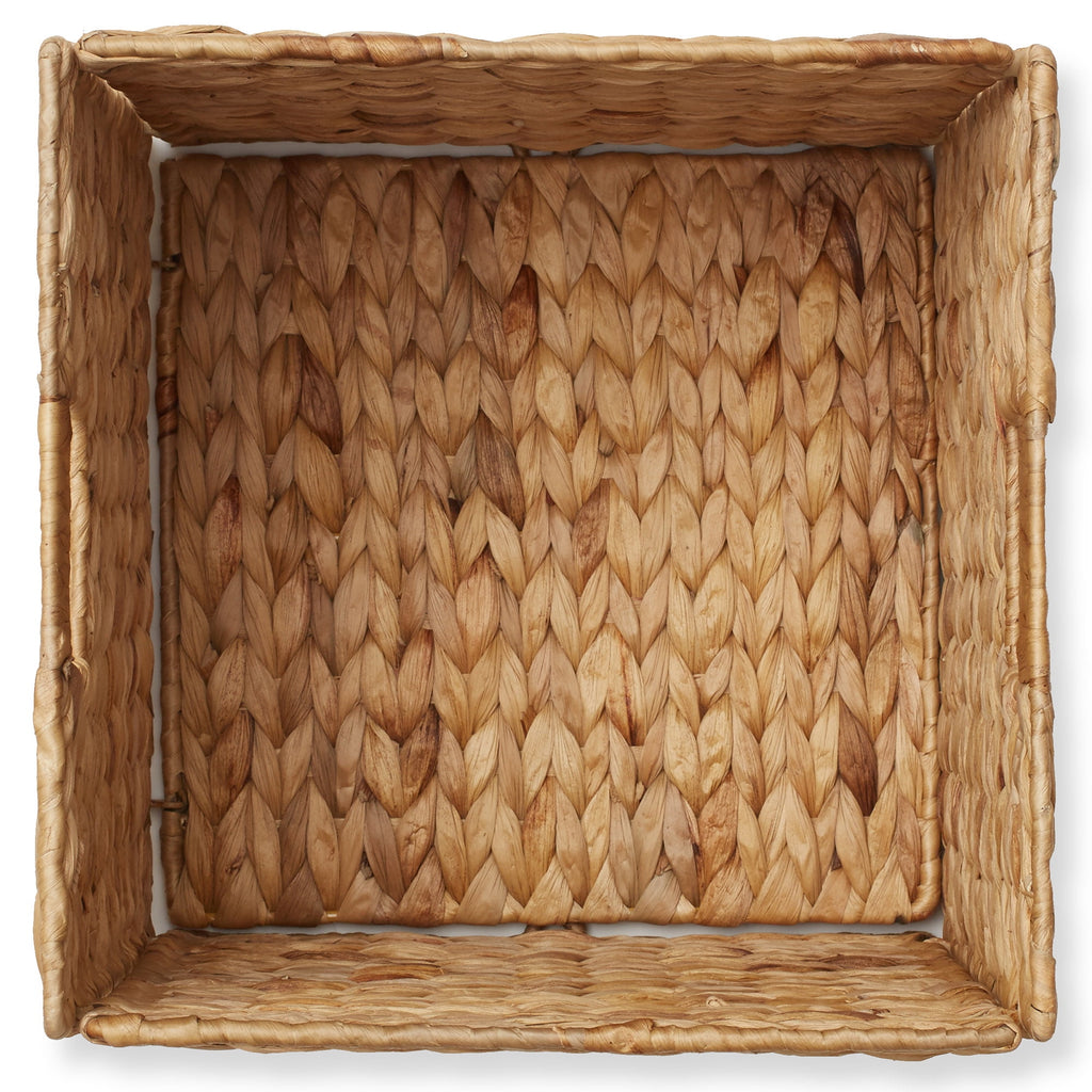 13" x 13" Water Hyacinth Storage Baskets, Natural - Set of 2 Collapsible Cube Organizers, Woven Bins for Bathroom, Bedroom, Laundry, Pantry, Shelves