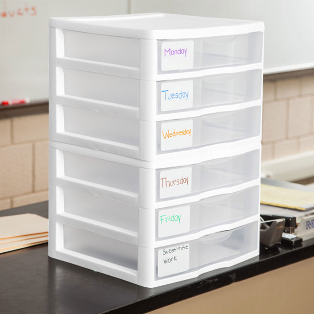 Wide 3 Drawer Unit, Clear Plastic Countertop or Desktop Drawers, White