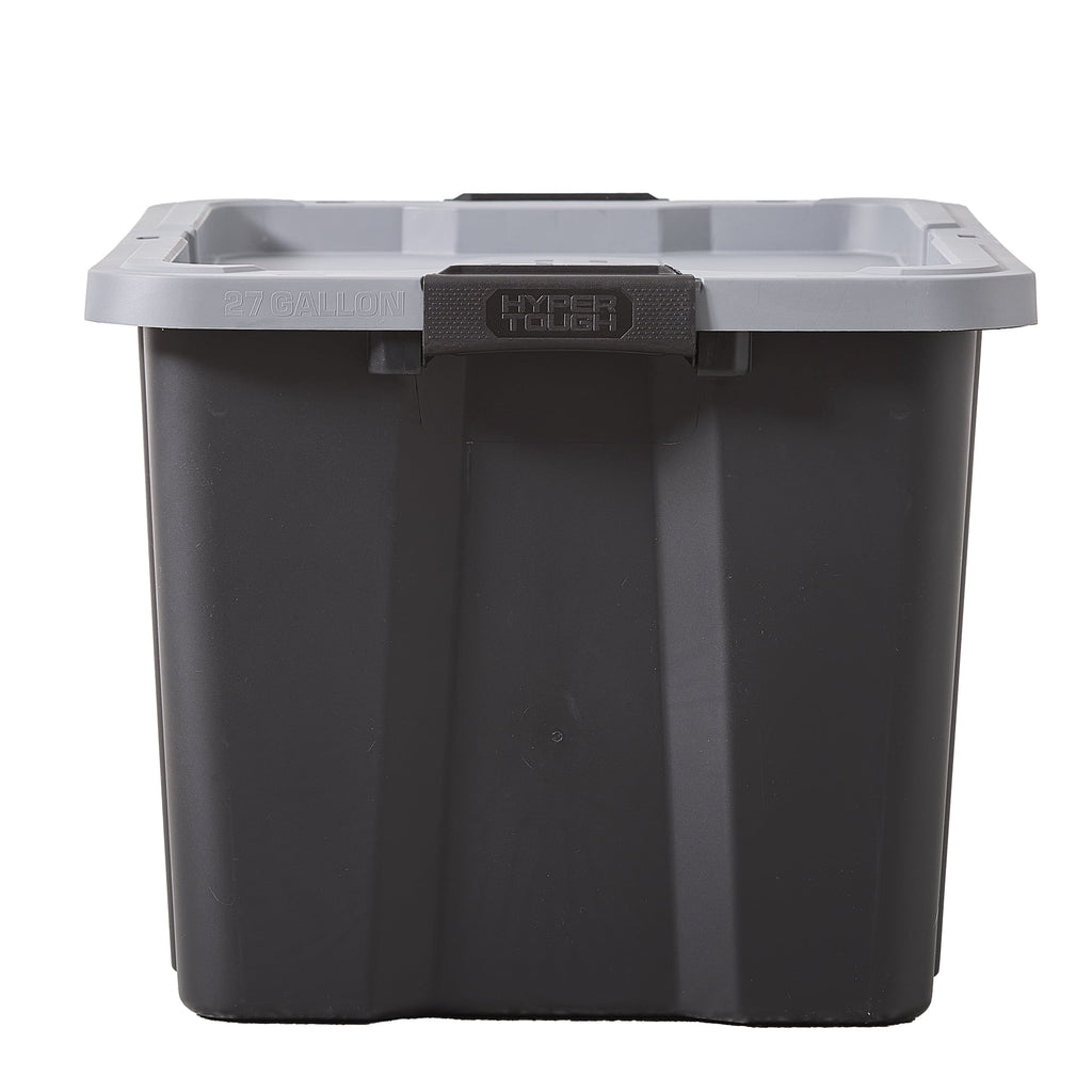 27 Gallon Large Storage Bin with Latch Lid, Heavy Duty Latching Plastic Storage Container, Black and Grey