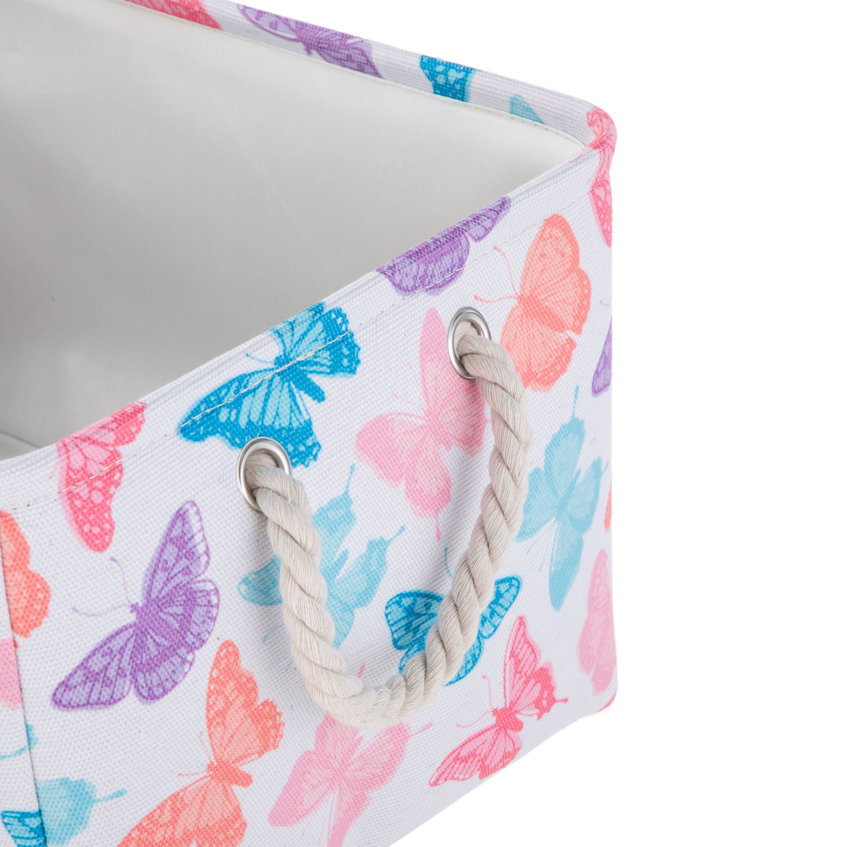 Kids Butterfly Canvas Storage Basket with Handles, 15 in x 11 in x 7.8 in