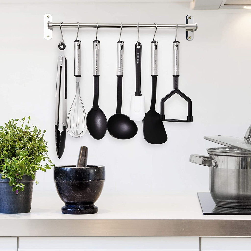 25 Pcs Silicone Spatula Kitchen Utensils Set - Stainless Steel and Nylon, Black