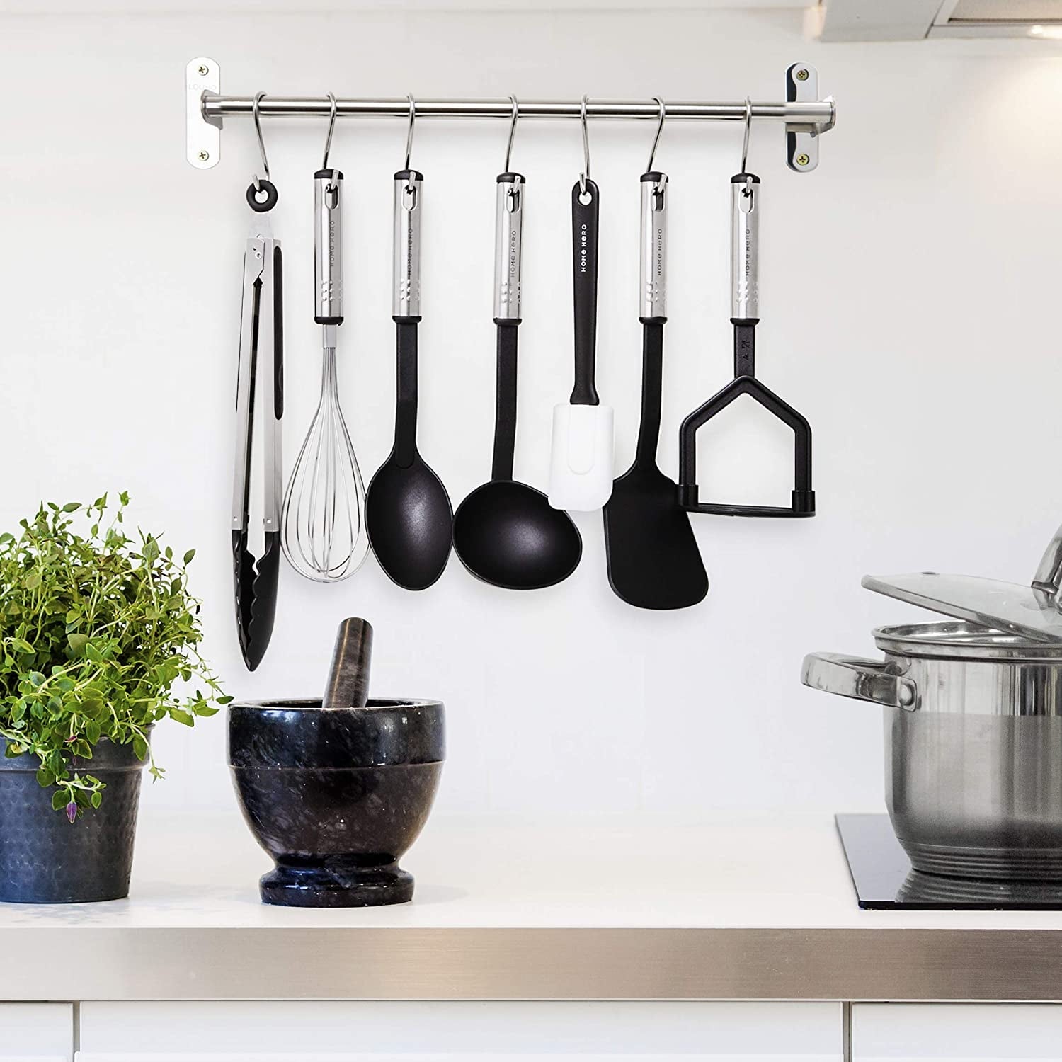 25 Pcs Silicone Spatula Kitchen Utensils Set - Stainless Steel and Nylon, Black