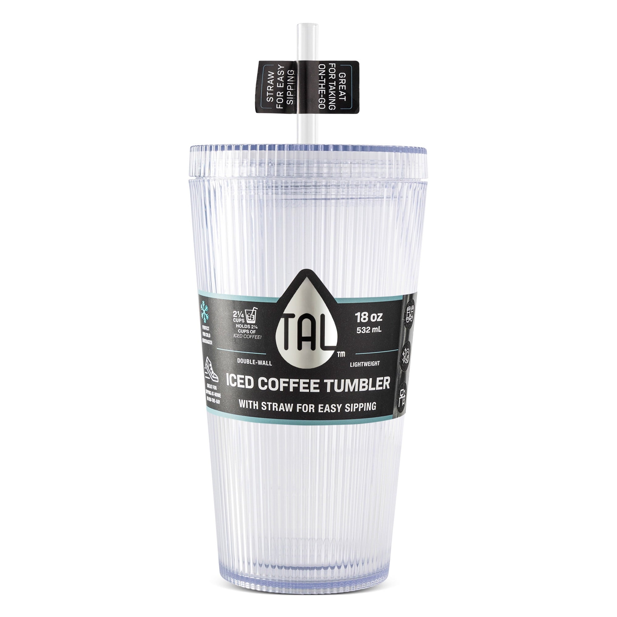 Double-Wall 18oz Iced Coffee Tumbler with Straw