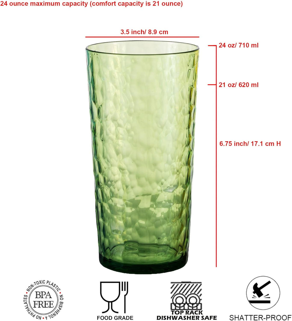 Hammered 24 ounce Plastic Drinking Tumbler Acrylic Glasses, Set of 8 Multicolor