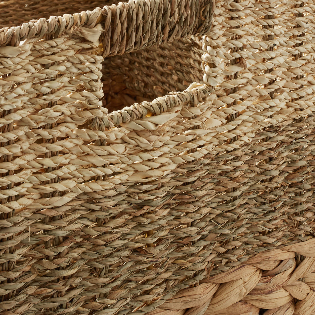 10.5" x 10.5" Water Hyacinth Storage Baskets, Natural - Set of 2 Collapsible Cube Organizers, Woven Bins for Bathroom, Bedroom, Laundry, Pantry, Shelves