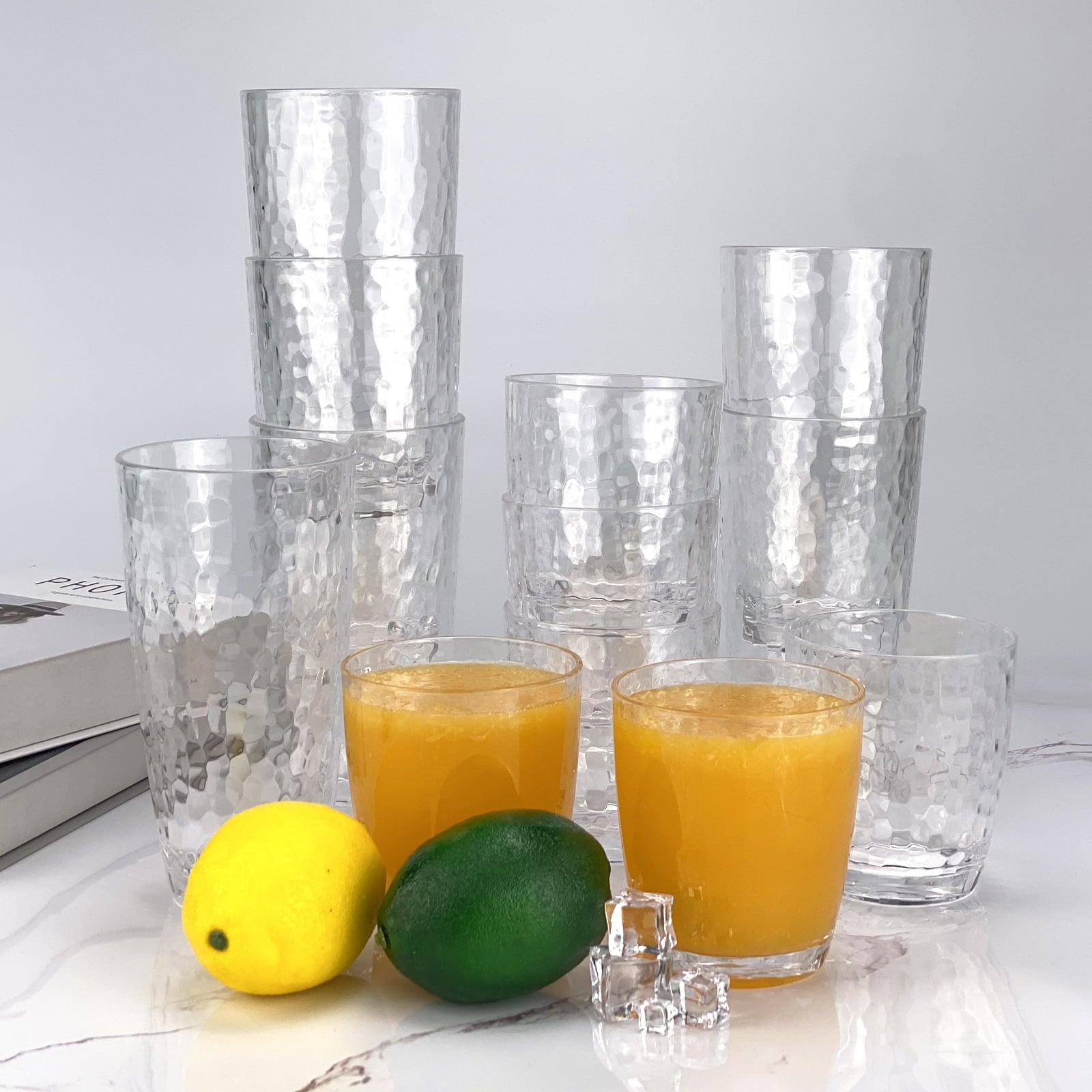 Hammered Style 15-ounce/430ml Acrylic Glasses Plastic Tumbler, Set of 6 Multi-Color,BPA Free,