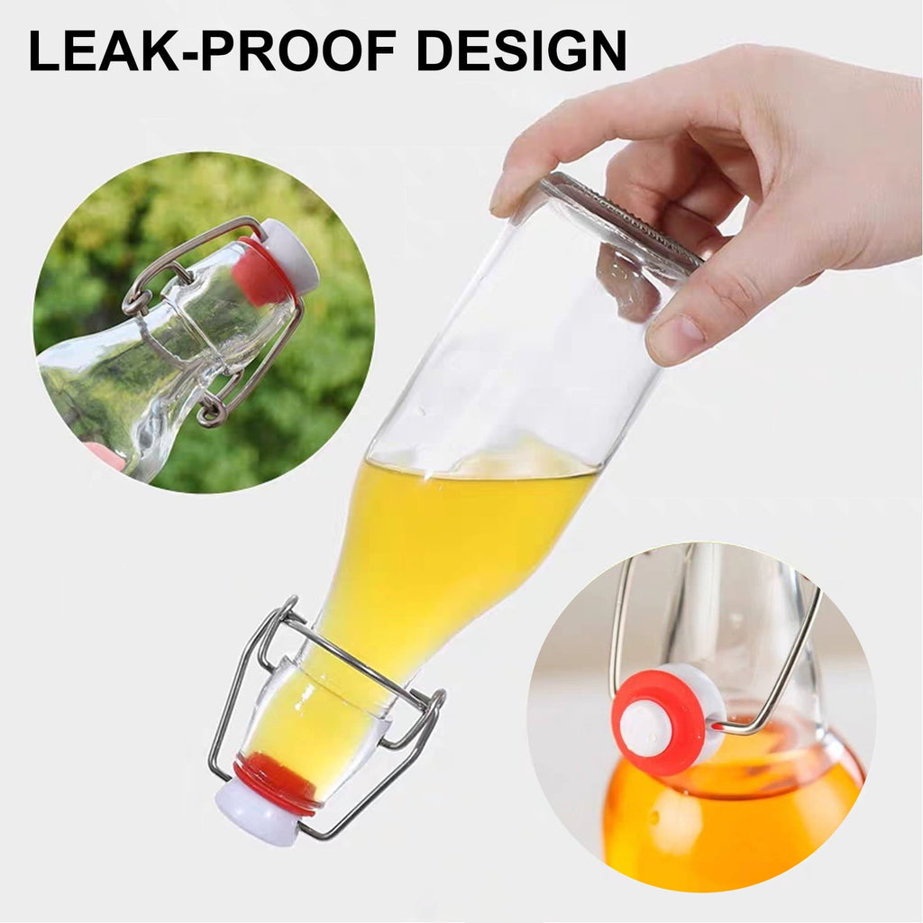 Swing Top Glass Bottles 8 Pack, 8.5 oz Flip Top Beer Brewing Bottle, Airtight Stopper Cap Lid, Bonus 2 Bottle Pourer for 2nd Fermentation, Kombucha, Kefir, Vanilla Extract, Coquito, Juice, Tea