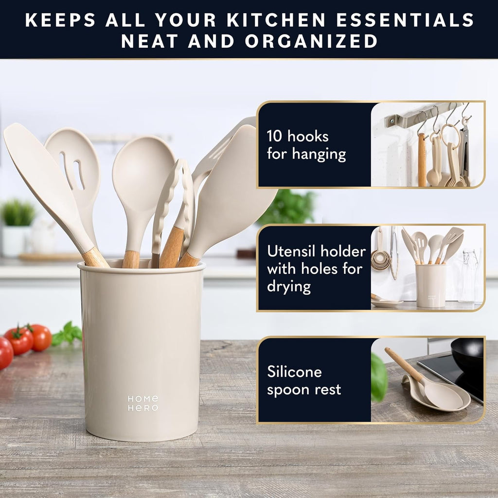 25 Pcs Silicone Spatula Kitchen Utensils Set - Stainless Steel and Nylon, Black