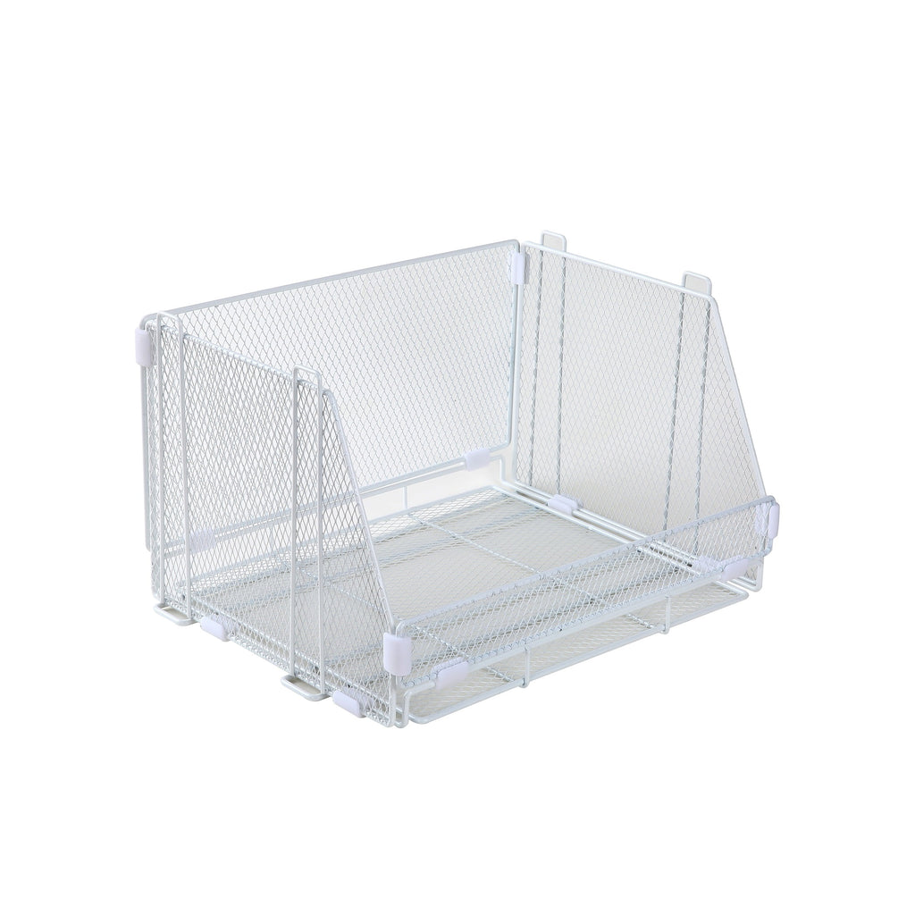 Folding Storage Baskets, Collapsible Plastic Organizer Bins with Clip Handles, 2 Pack, White