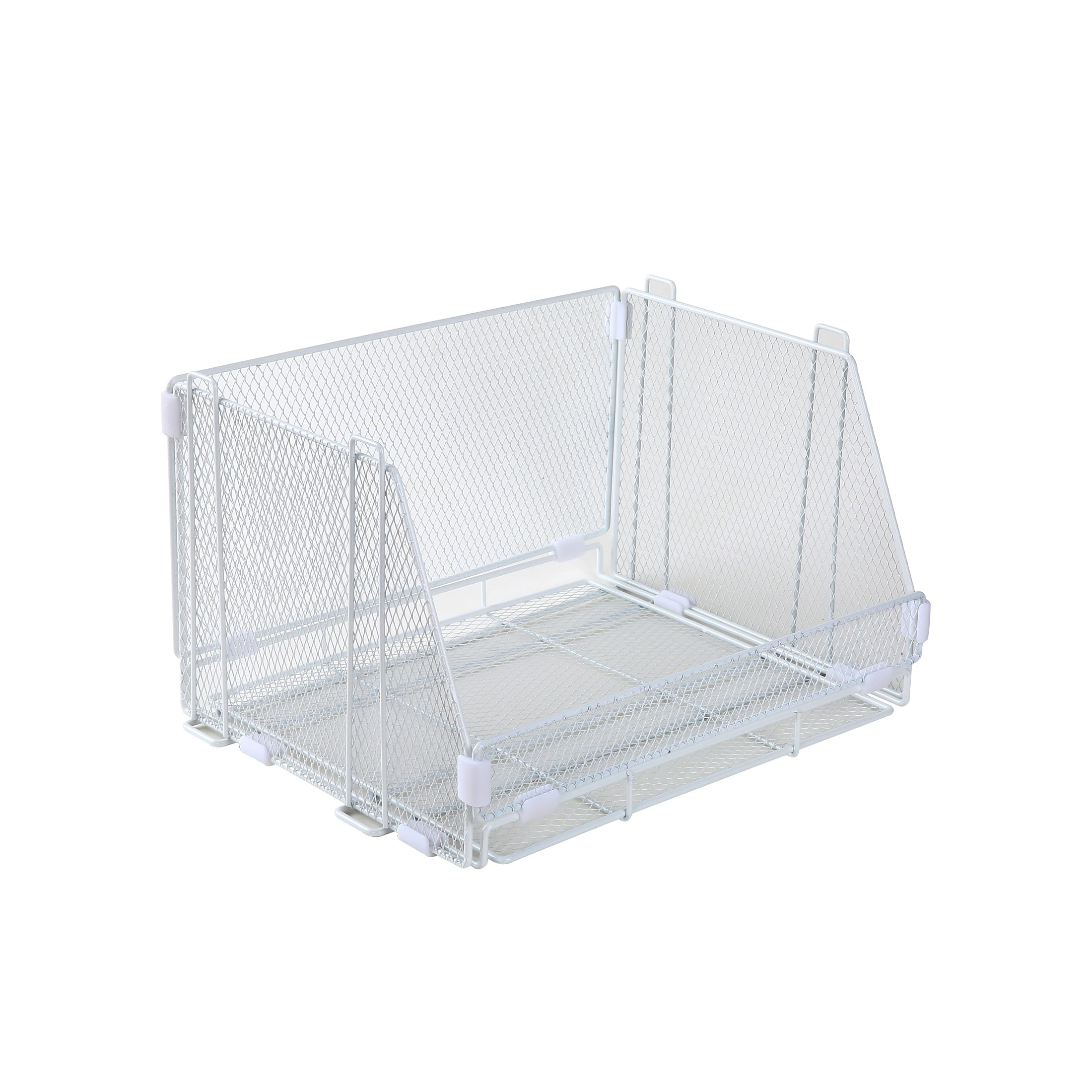 Folding Storage Baskets, Collapsible Plastic Organizer Bins with Clip Handles, 2 Pack, White