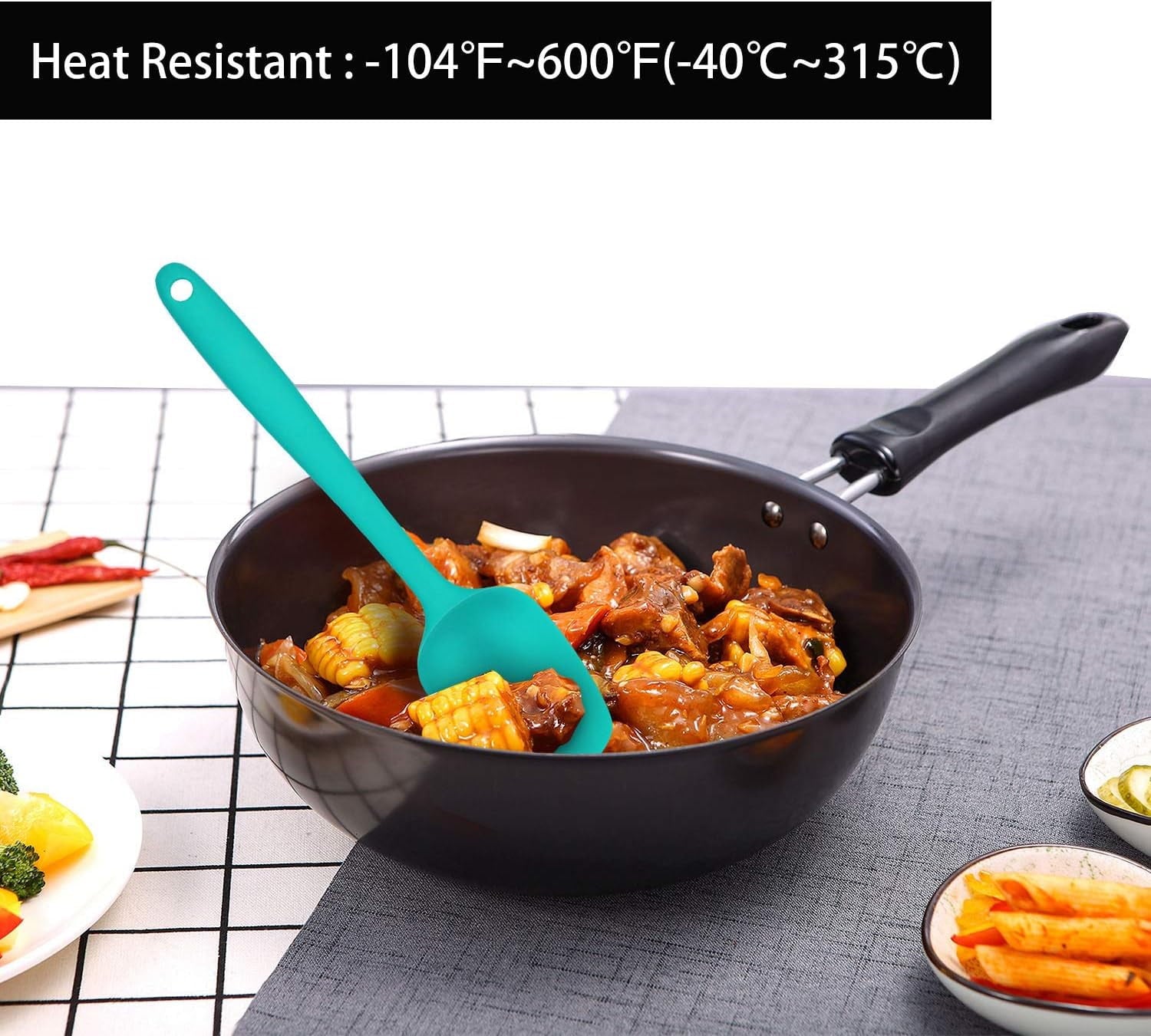 Food Grade Silicone Rubber Spatula Set, 5 Pcs Kitchen Cooking Baking Mixing Utensil Sets, High Non Stick Dishwasher- Khaki