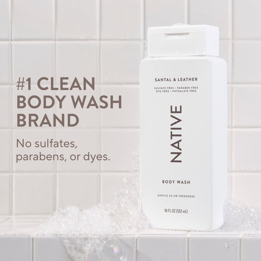 Body Wash, Santal &amp; Leather, Sulfate Free, Naturally Derived Ingredients, 24hr Freshness, for Women &amp; Men, 18 fl oz