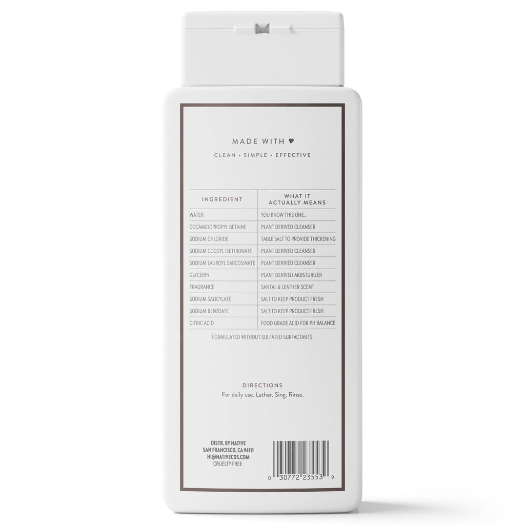 Body Wash, Santal &amp; Leather, Sulfate Free, Naturally Derived Ingredients, 24hr Freshness, for Women &amp; Men, 18 fl oz