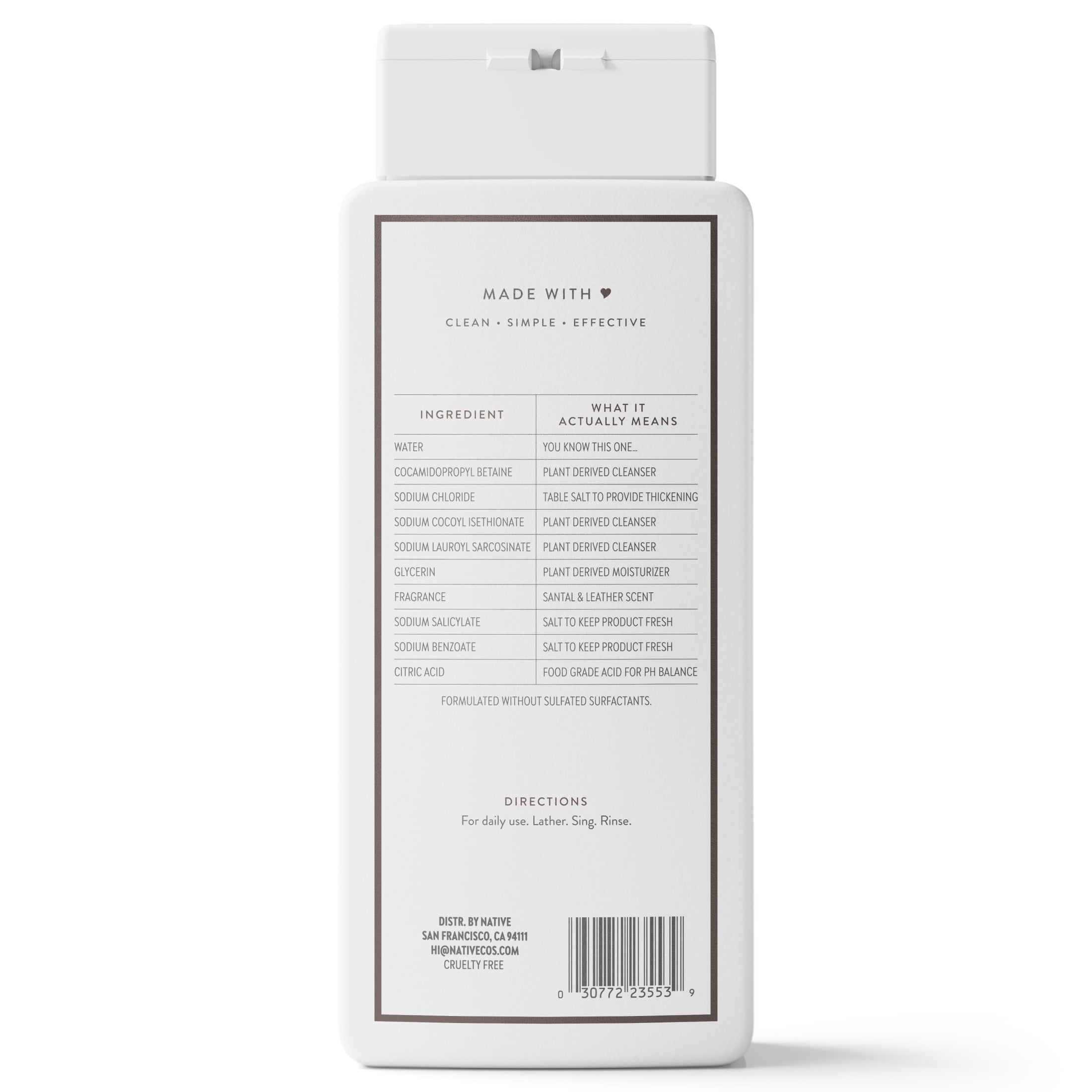 Body Wash, Santal &amp; Leather, Sulfate Free, Naturally Derived Ingredients, 24hr Freshness, for Women &amp; Men, 18 fl oz