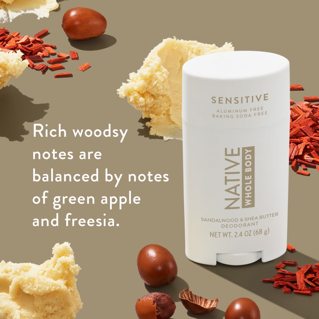 Sandalwood &amp; Shea Butter, Sensitive Whole Body Deodorant, 2.4 oz