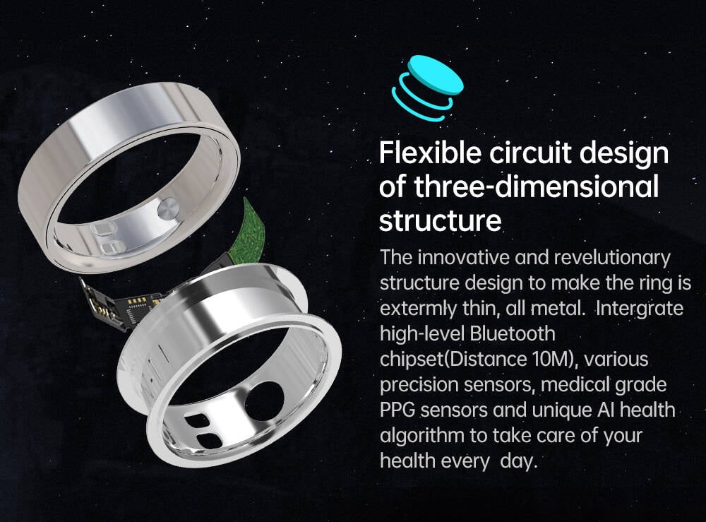 Smart Health Ring, Bluetooth Fitness Tracker, 5ATM Waterproof, Sleep &amp; Activity Monitoring, for Men &amp; Women