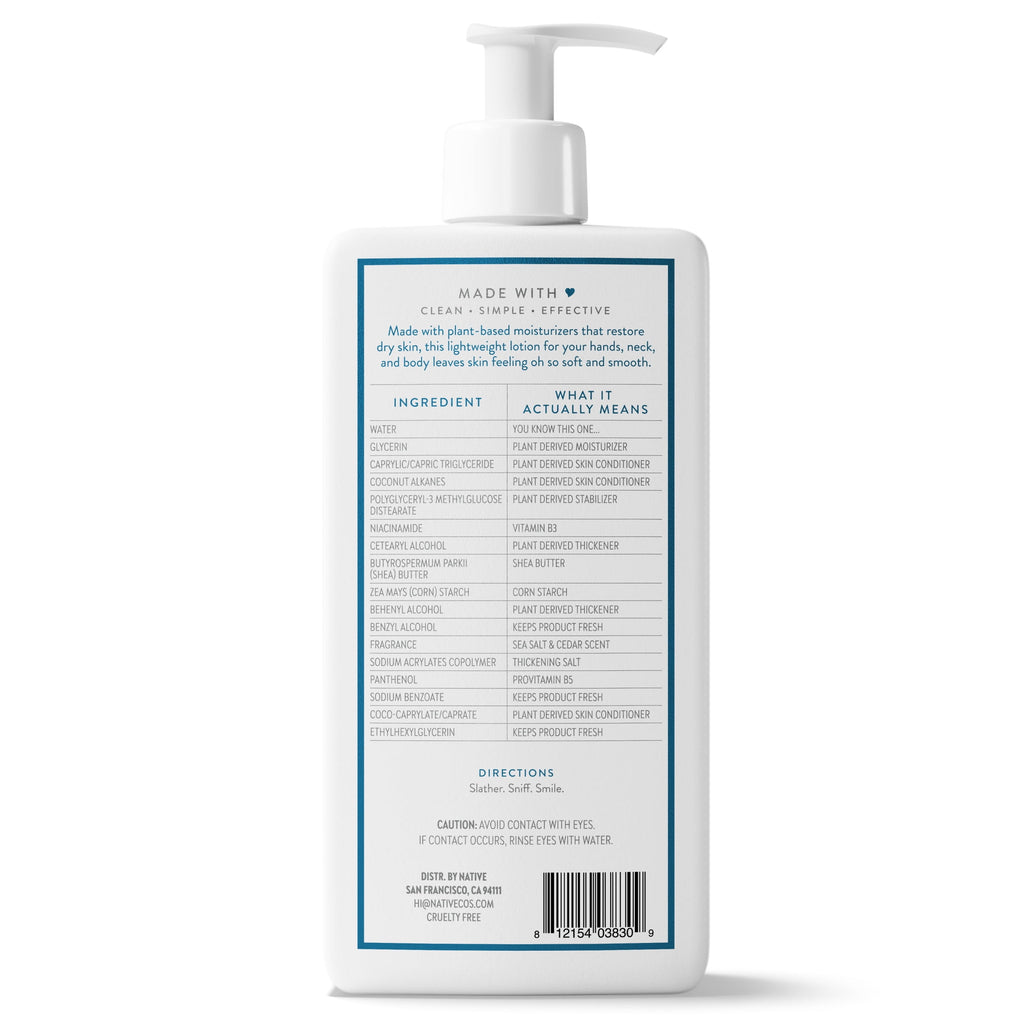 Moisturizing Body Lotion, Sea Salt &amp; Cedar, Daily Dermatologist Tested for Sensitive Skin, for Women &amp; Men, 16.5 fl oz
