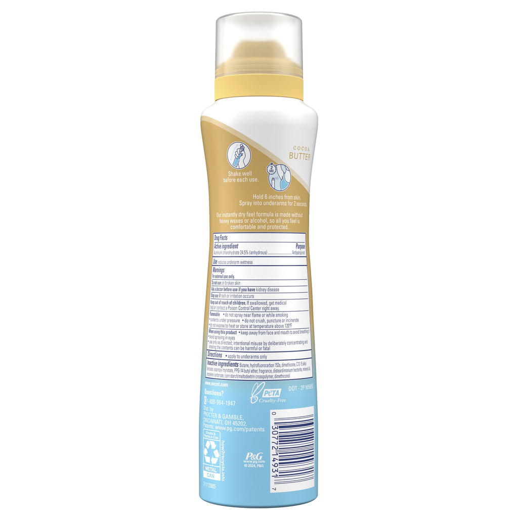 Weightless Dry Spray Antiperspirant &amp; Deodorant for Women, Cocoa Butter Scent, 4.1oz