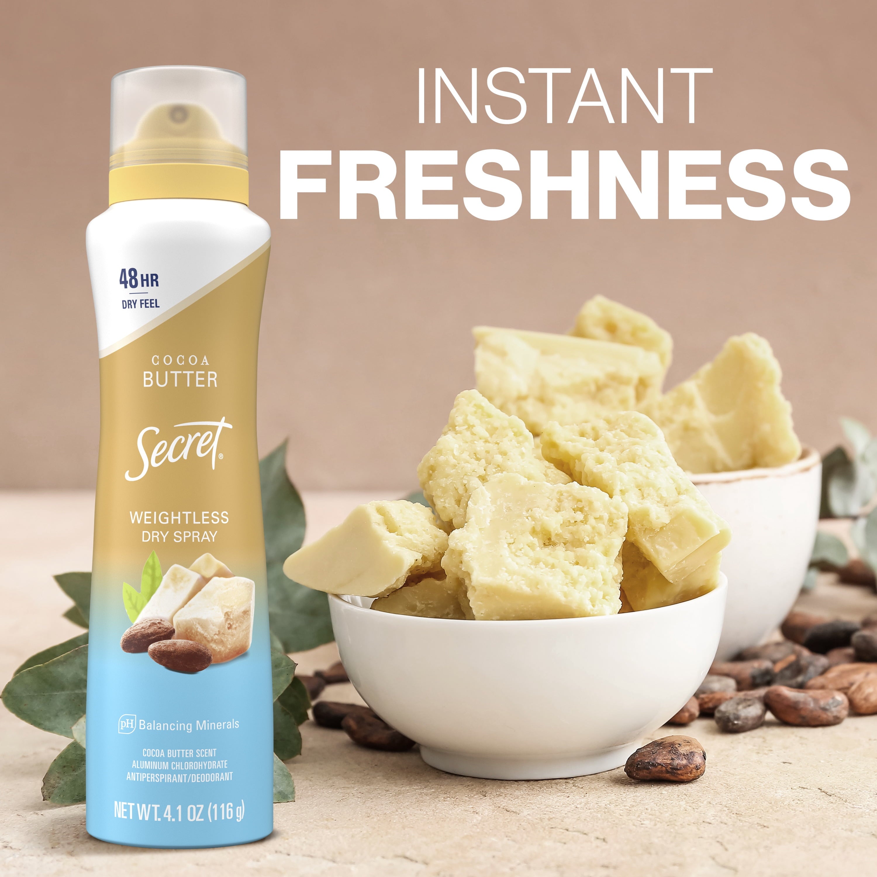 Weightless Dry Spray Antiperspirant &amp; Deodorant for Women, Cocoa Butter Scent, 4.1oz