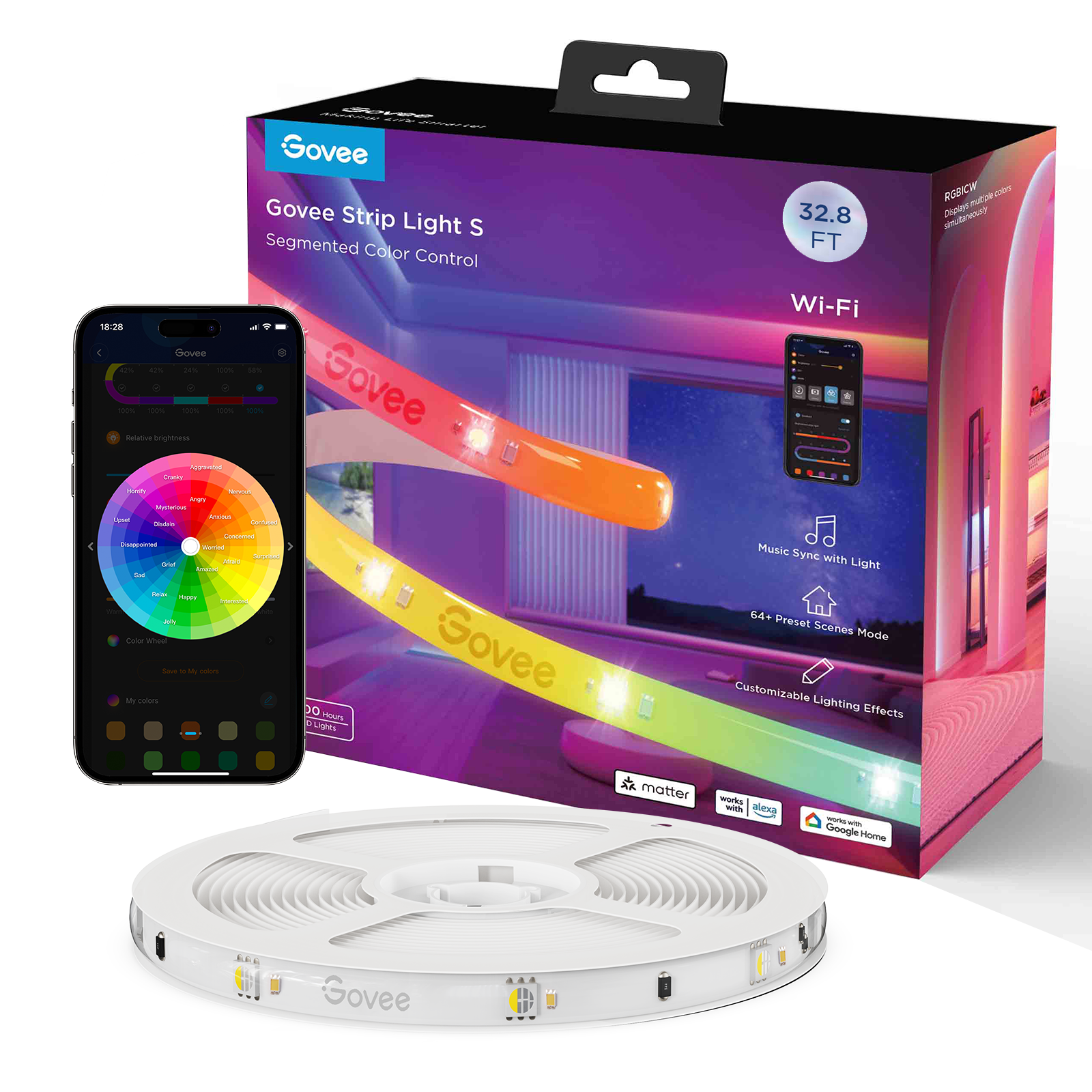 RGBIC Wi-Fi + Bluetooth LED Strip Lights With Protective Coating with Matter (5M)
