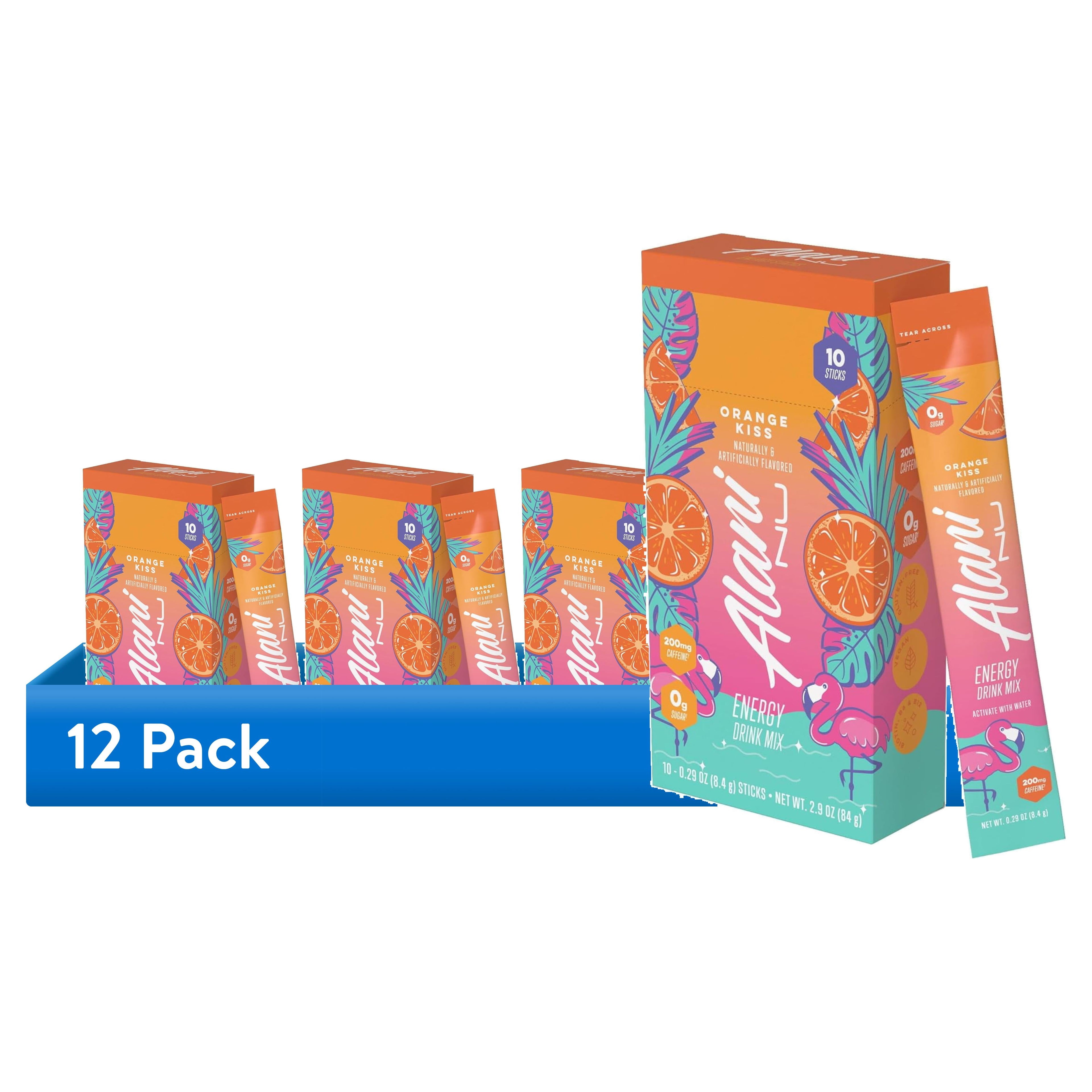 (12 pack) Alani Nu Energy Sticks, Orange Kiss, 10 Count, 200mg Caffeine, Zero Sugar