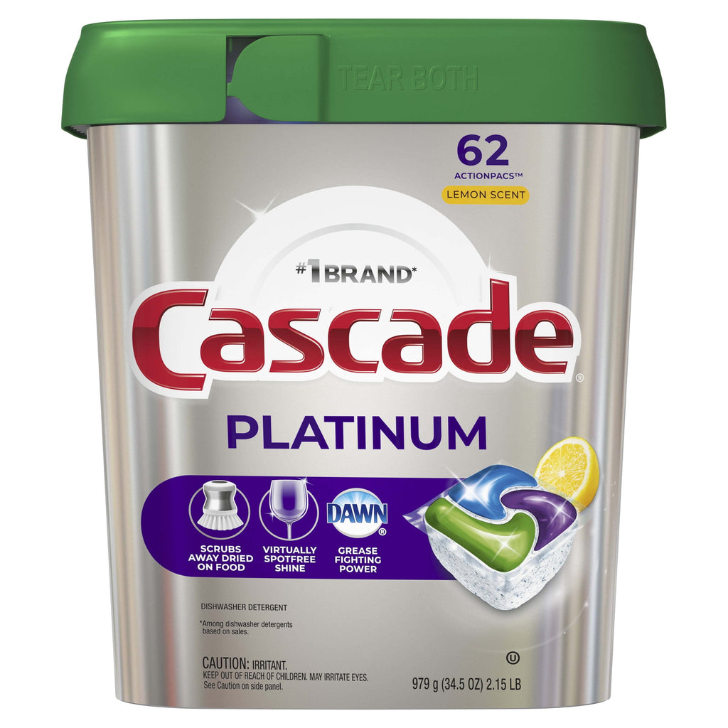 Platinum Dishwasher Pods, Action Pacs Dishwasher Detergent, Dishwasher Tabs, Lemon, 62 Count